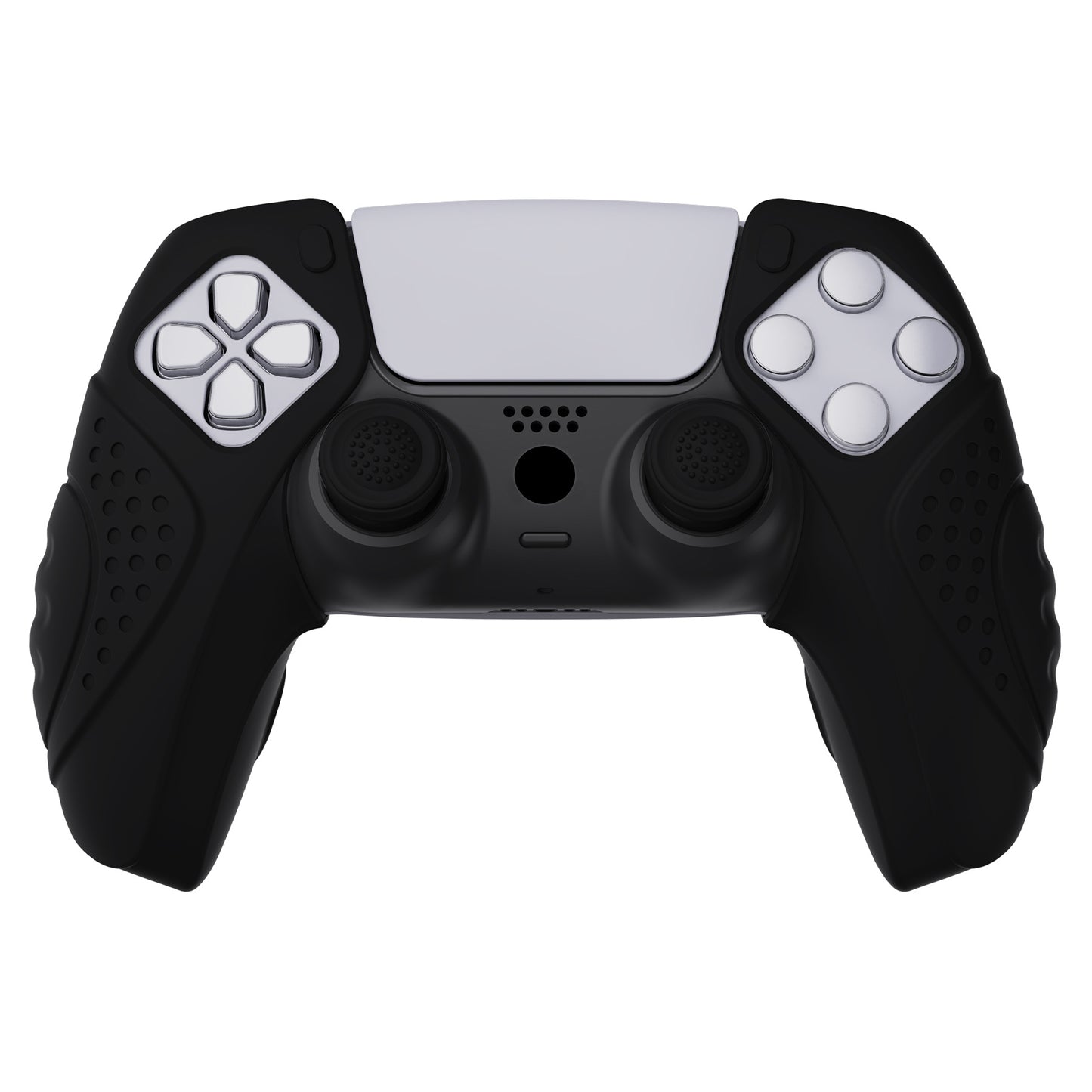 PlayVital Guardian Edition Ergonomic Anti-Slip Silicone Cover Skin with Thumb Grip Caps for PS5 Wireless Controller, Compatible with Charging Station - Black - YHPF014 PlayVital