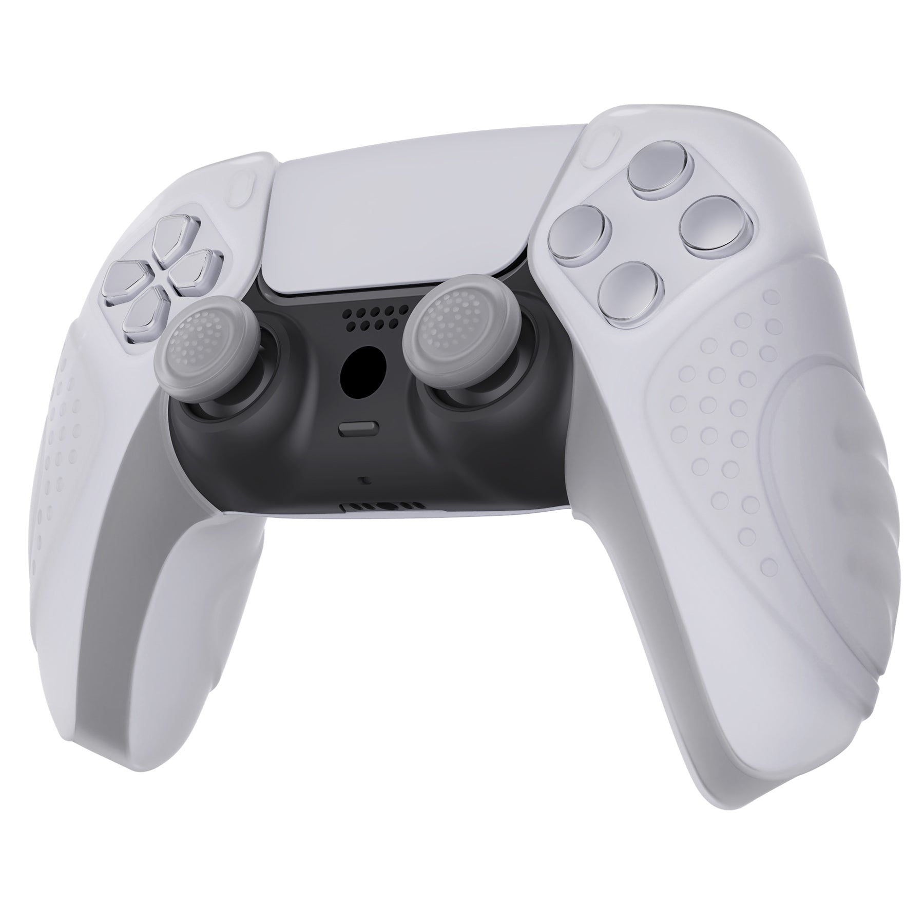 PlayVital Guardian Edition Ergonomic Anti-Slip Silicone Cover Skin with Thumb Grip Caps for PS5 Wireless Controller, Compatible with Charging Station - Clear White - YHPF018 PlayVital