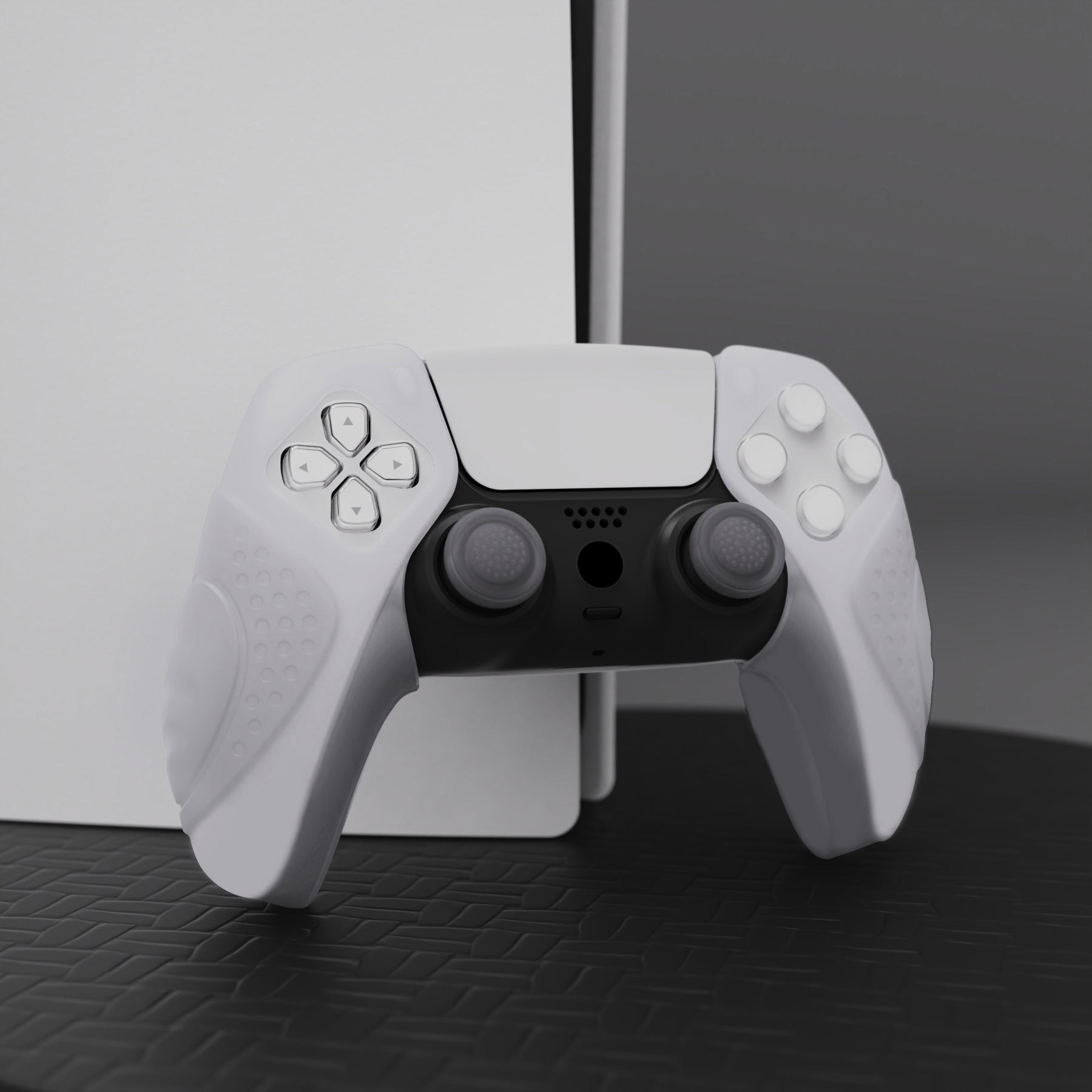 PlayVital Guardian Edition Ergonomic Anti-Slip Silicone Cover Skin with Thumb Grip Caps for PS5 Wireless Controller, Compatible with Charging Station - Clear White - YHPF018 PlayVital