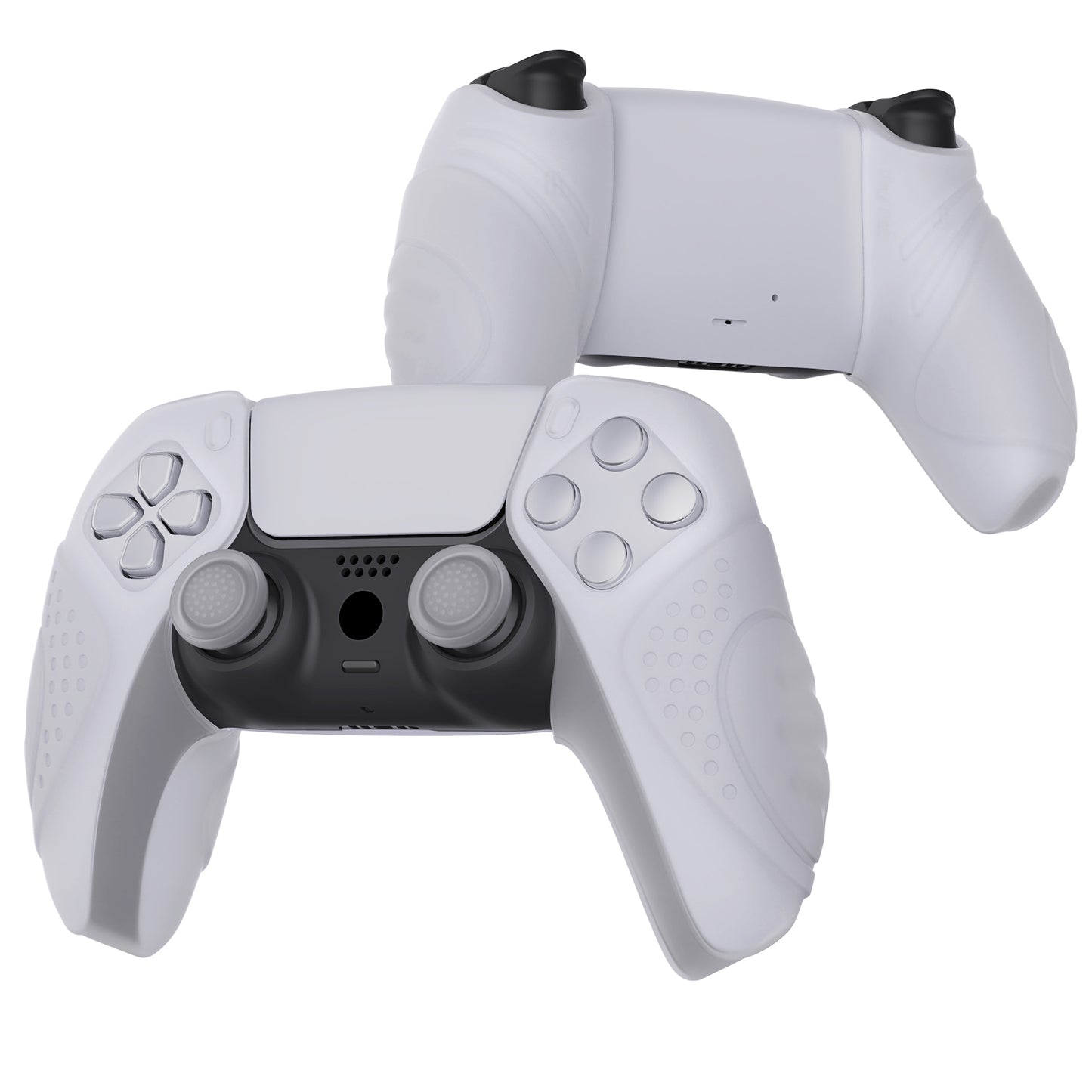 PlayVital Guardian Edition Ergonomic Anti-Slip Silicone Cover Skin with Thumb Grip Caps for PS5 Wireless Controller, Compatible with Charging Station - Clear White - YHPF018 PlayVital