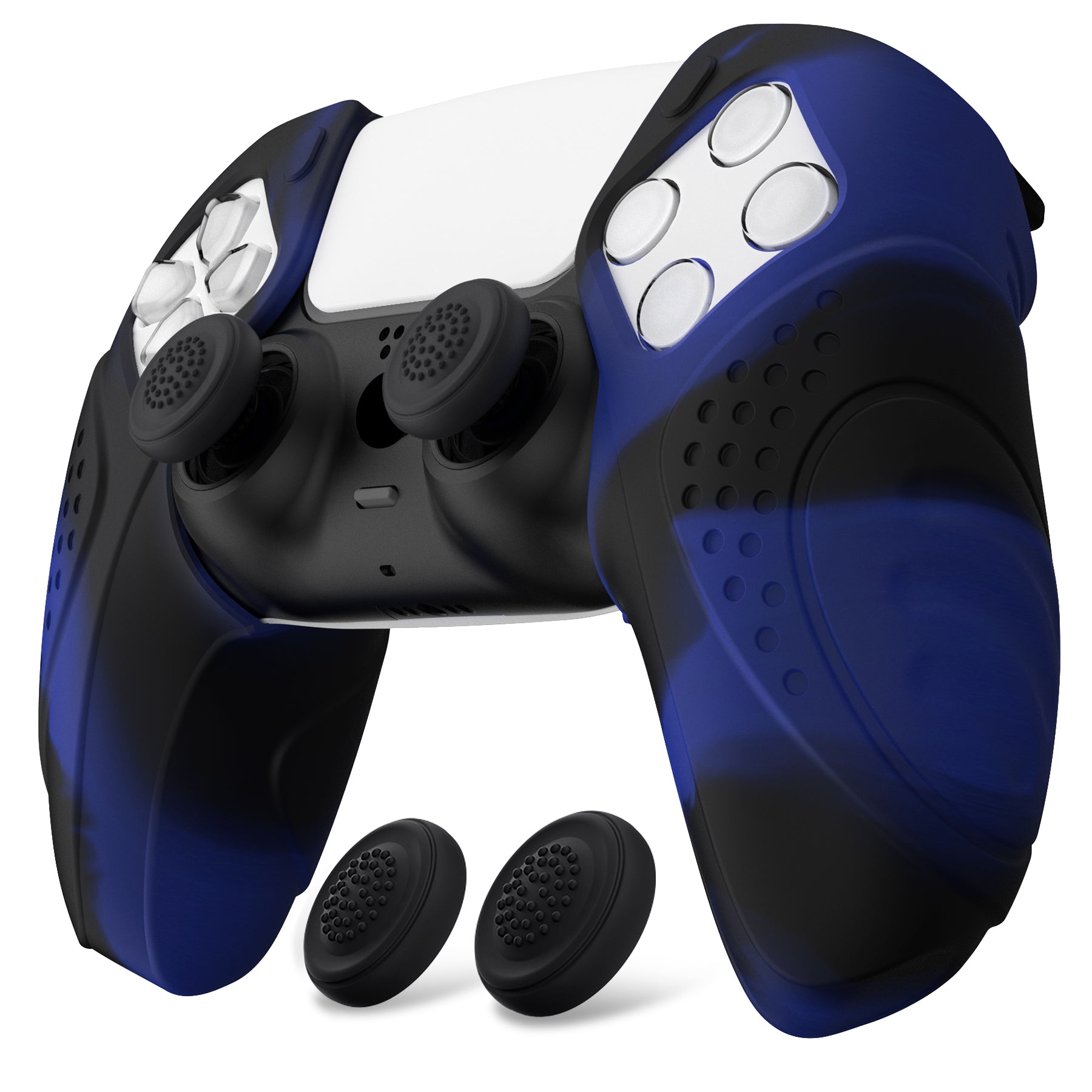 PlayVital Guardian Edition Ergonomic Anti-Slip Silicone Cover Skin with Thumb Grip Caps for PS5 Wireless Controller, Compatible with Charging Station - Black - YHPF014 (Copy) PlayVital