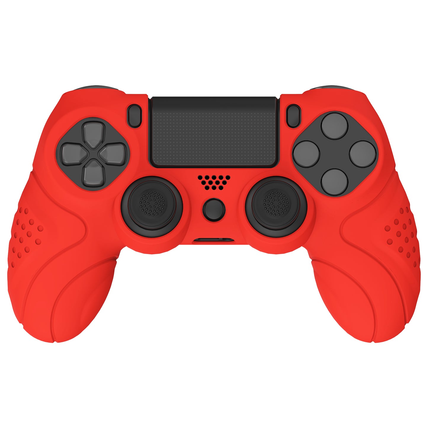 PlayVital Guardian Edition Passion Red Ergonomic Soft Anti-Slip Controller Silicone Case Cover for PS4, Rubber Protector Skins with black Joystick Caps for PS4 Slim PS4 Pro Controller - P4CC0067 playvital