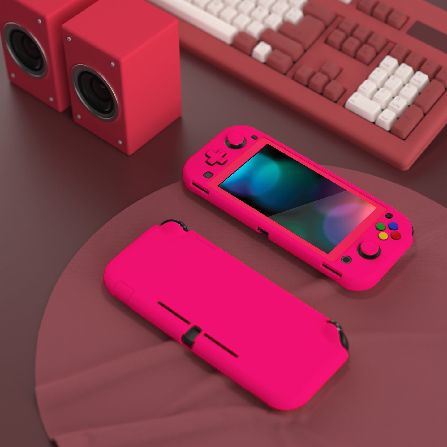 PlayVital Hard Shell Protective Case with Screen Protector & Thumb Grip Caps & Button Caps for NS Switch Lite - Clear Atomic Purple Rose Red - YYNLP007 (Copy) PlayVital