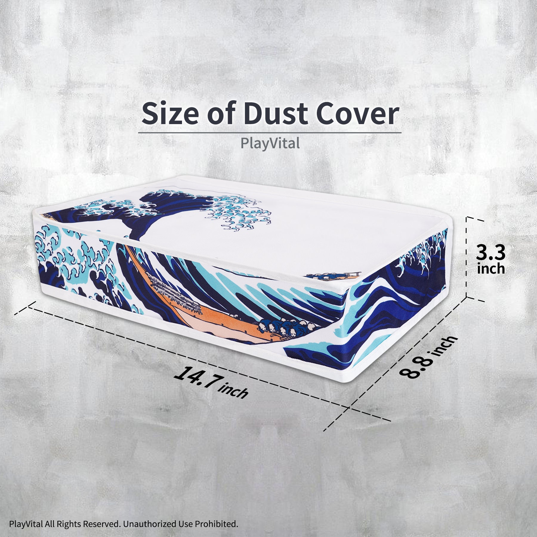 PlayVital Horizontal Dust Cover for ps5 Slim Digital Edition(The New Smaller Design), Nylon Dust Proof Protector Waterproof Cover Sleeve for ps5 Slim Console - The Great Wave - RTKPFH001 PlayVital