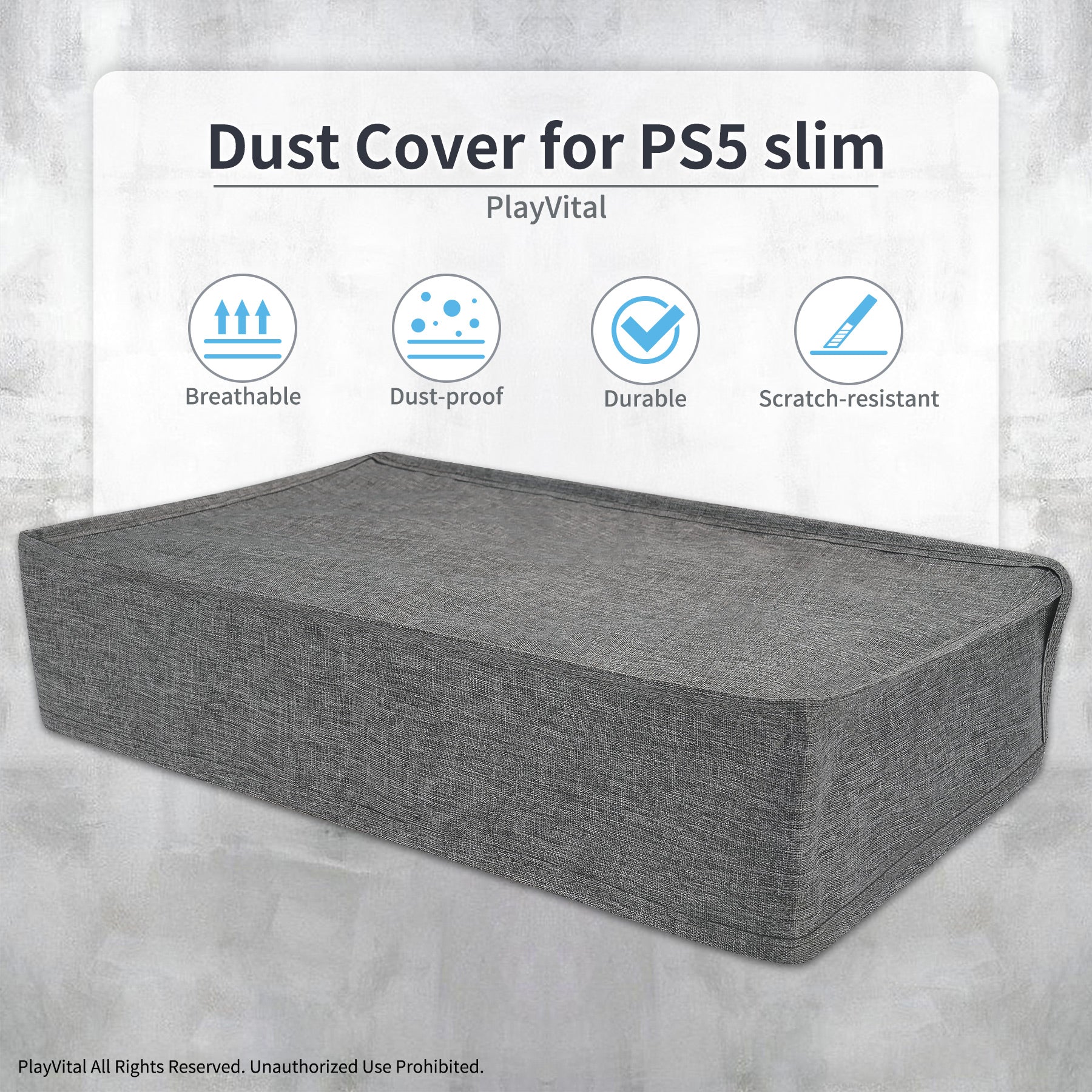 PlayVital Horizontal Dust Cover for ps5 Slim Digital Edition(The New Smaller Design), Gray Dust Proof Protector Waterproof Cover Sleeve for ps5 Slim Console - RTKPFM002 PlayVital