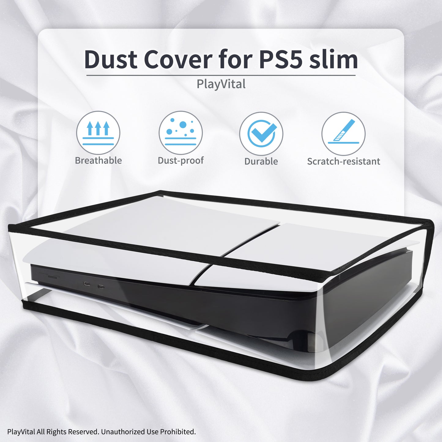PlayVital Horizontal Dust Cover for ps5 Slim Digital Edition(The New Smaller Design), Transparent Dust Proof Protector Waterproof Cover Sleeve for ps5 Slim Console - RTKPFM003 PlayVital