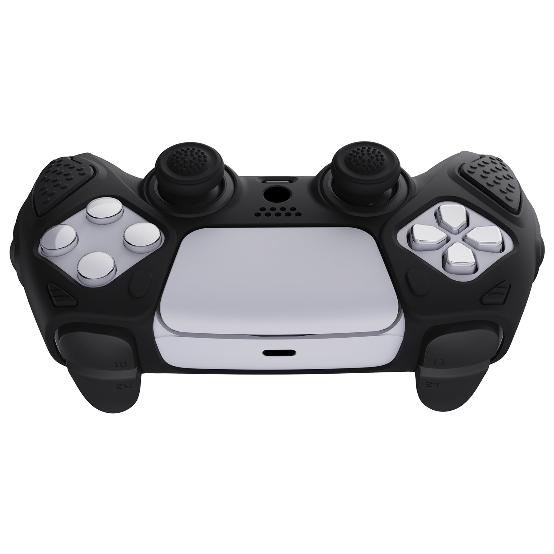 PlayVital Knight Edition Anti-Slip Silicone Cover Skin with Thumb Grip Caps for PS5 Wireless Controller - Black - QSPF001 PlayVital