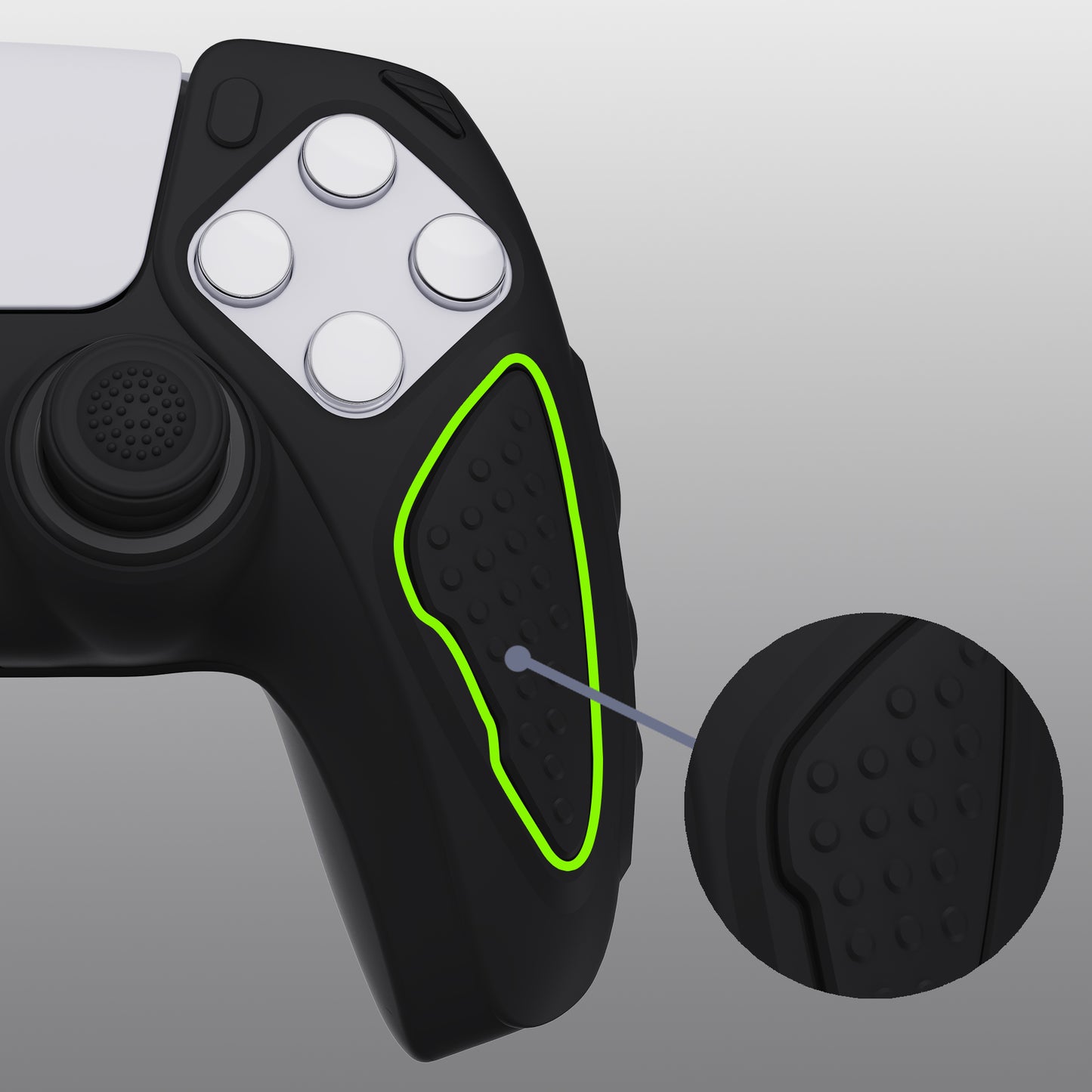 PlayVital Knight Edition Anti-Slip Silicone Cover Skin with Thumb Grip Caps for PS5 Wireless Controller - Black - QSPF001 PlayVital