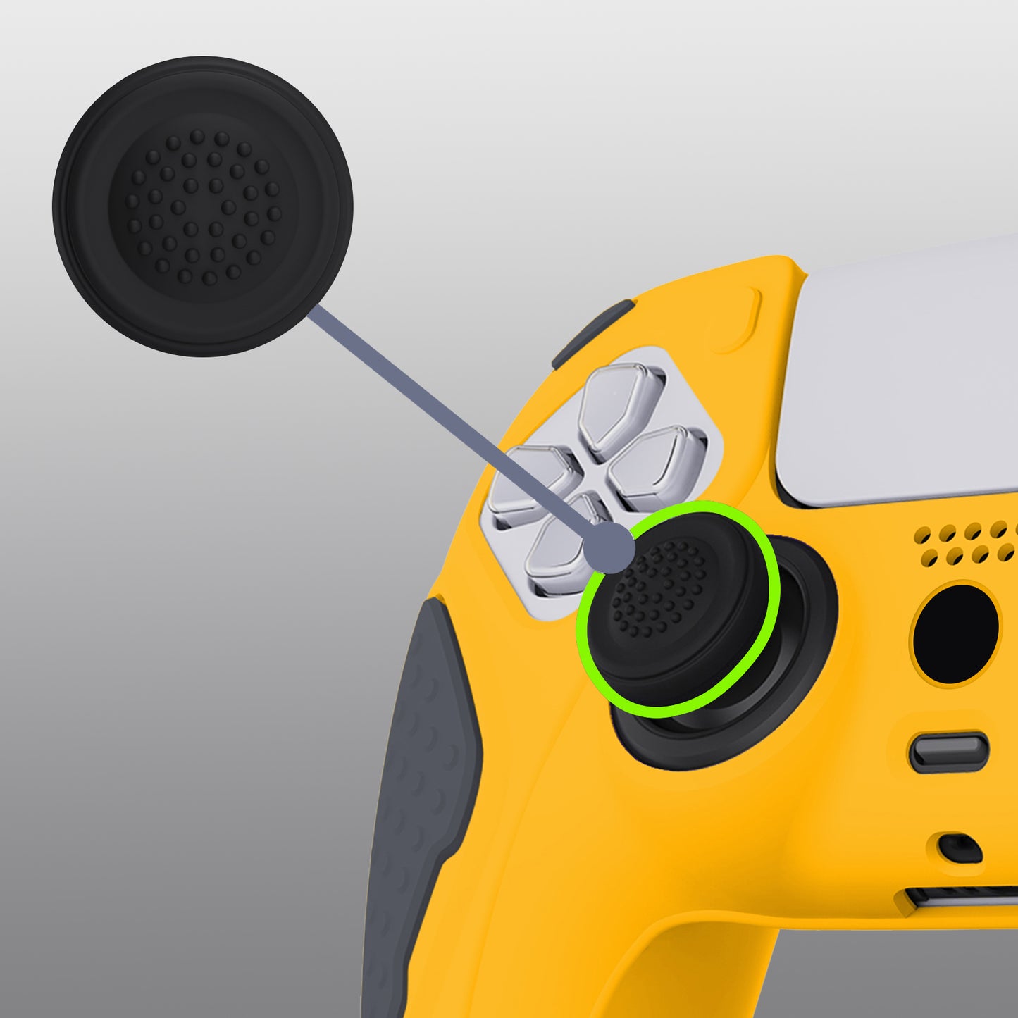 PlayVital Knight Edition Anti-Slip Silicone Cover Skin with Thumb Grip Caps for PS5 Wireless Controller - Caution Yellow & Graphite Gray - QSPF014 PlayVital