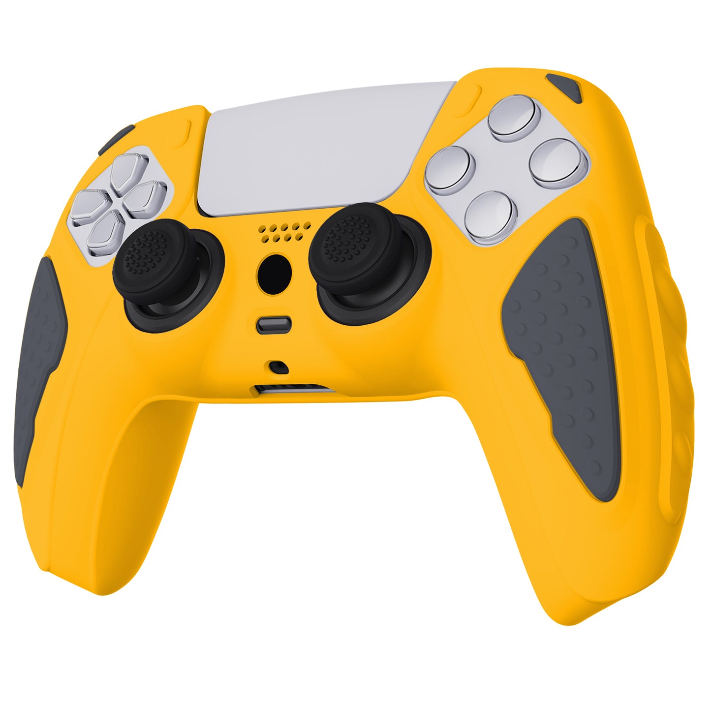 PlayVital Knight Edition Anti-Slip Silicone Cover Skin with Thumb Grip Caps for PS5 Wireless Controller - Caution Yellow & Graphite Gray - QSPF014 PlayVital