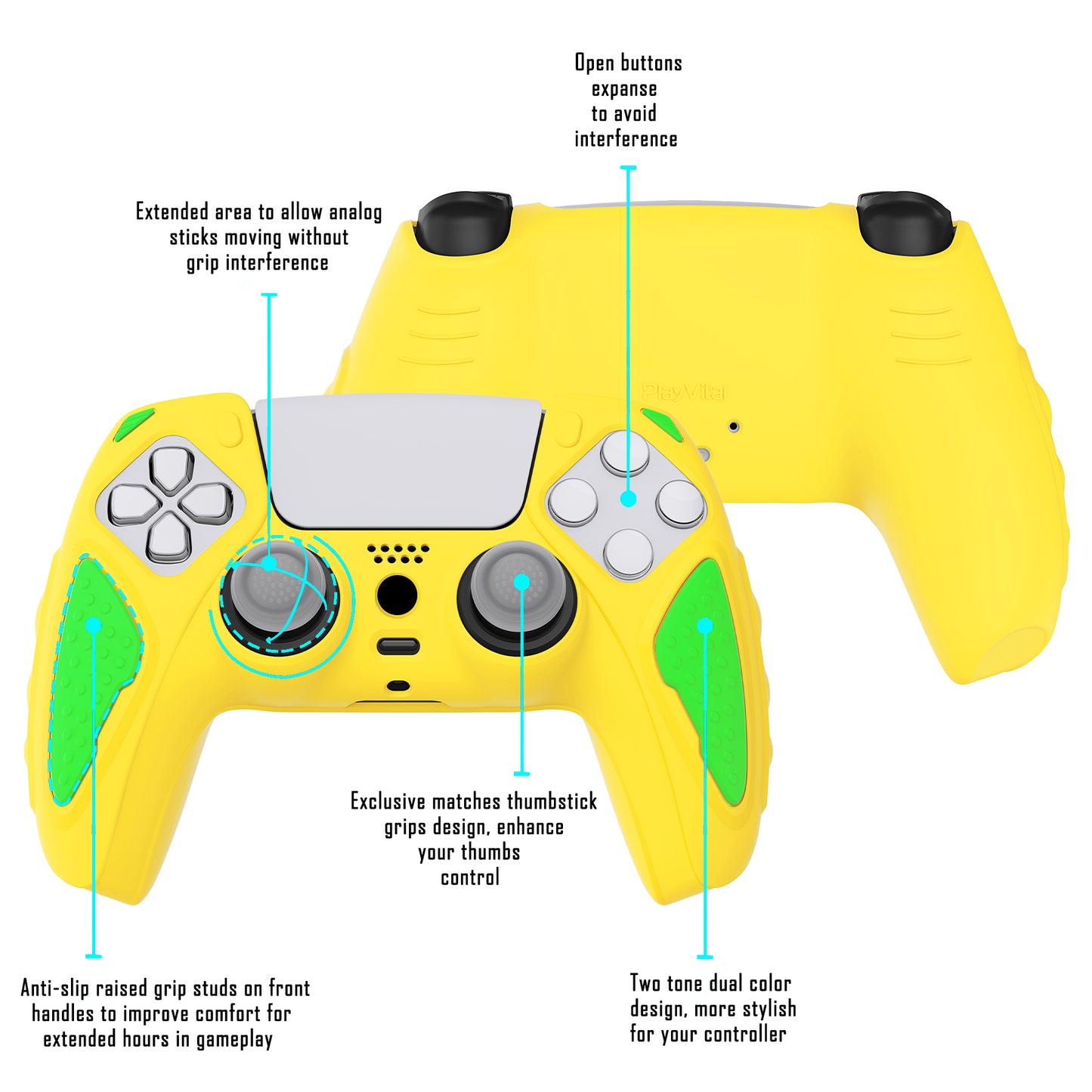 PlayVital Knight Edition Anti-Slip Silicone Cover Skin with Thumb Grip Caps for PS5 Wireless Controller - Legend Yellow & Green - QSPF016 PlayVital