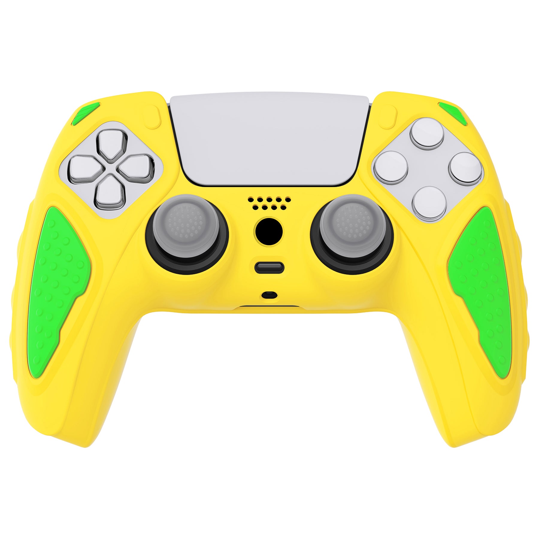 PlayVital Knight Edition Anti-Slip Silicone Cover Skin with Thumb Grip Caps for PS5 Wireless Controller - Legend Yellow & Green - QSPF016 PlayVital