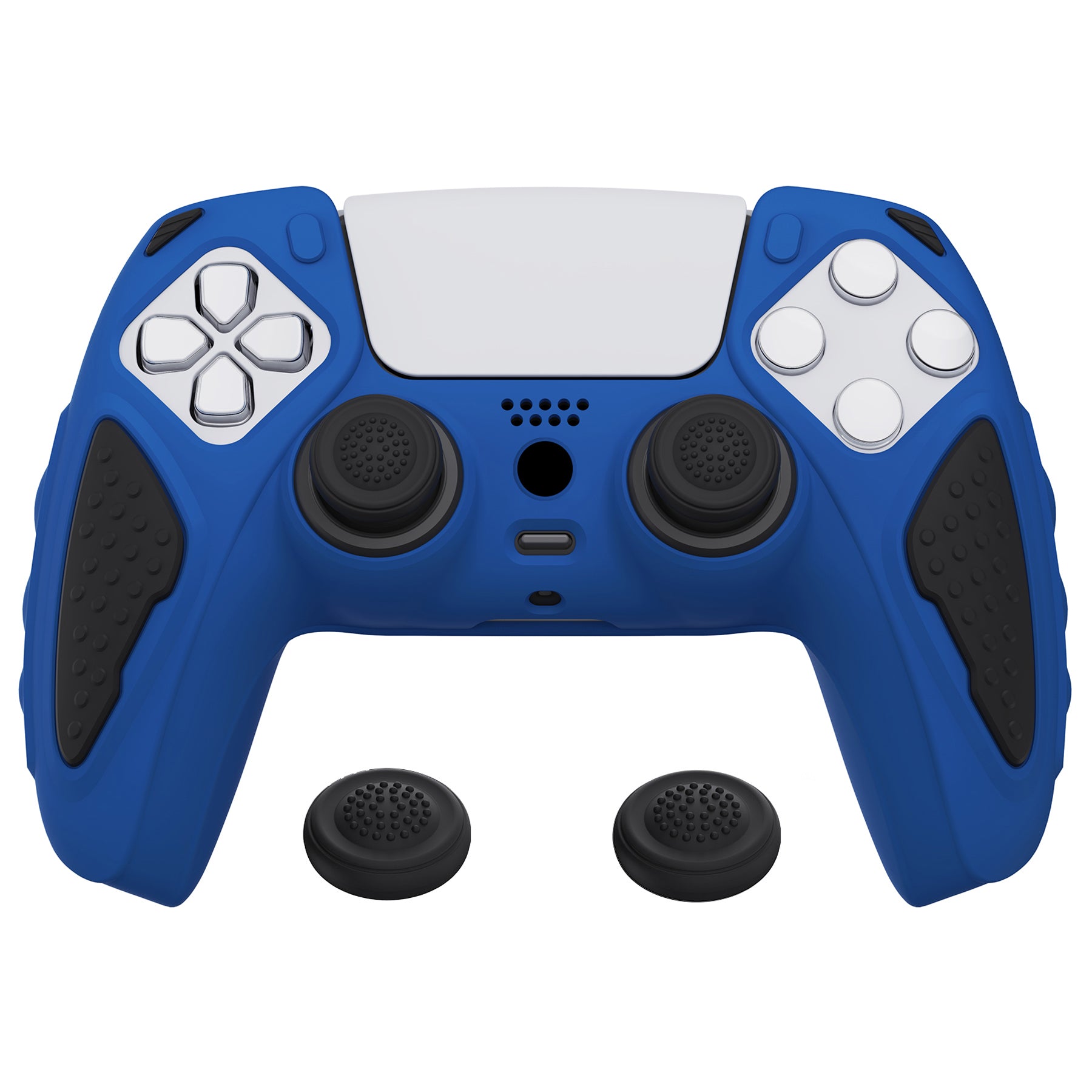 PlayVital Knight Edition Anti-Slip Silicone Cover Skin with Thumb Grip Caps for PS5 Wireless Controller - Passion Blue & Black - QSPF007 PlayVital