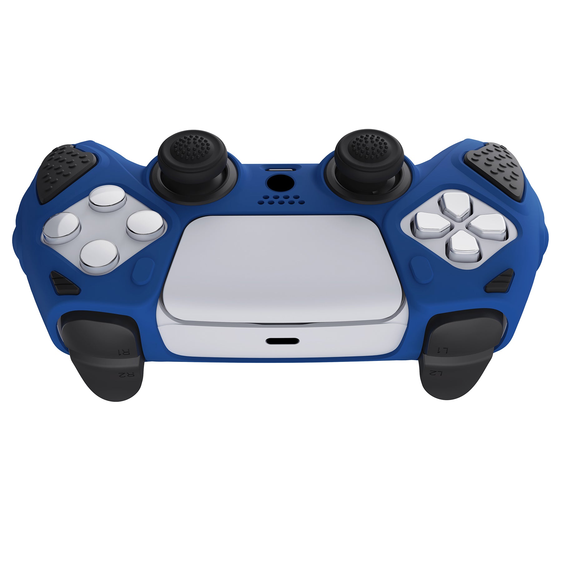 PlayVital Knight Edition Anti-Slip Silicone Cover Skin with Thumb Grip Caps for PS5 Wireless Controller - Passion Blue & Black - QSPF007 PlayVital