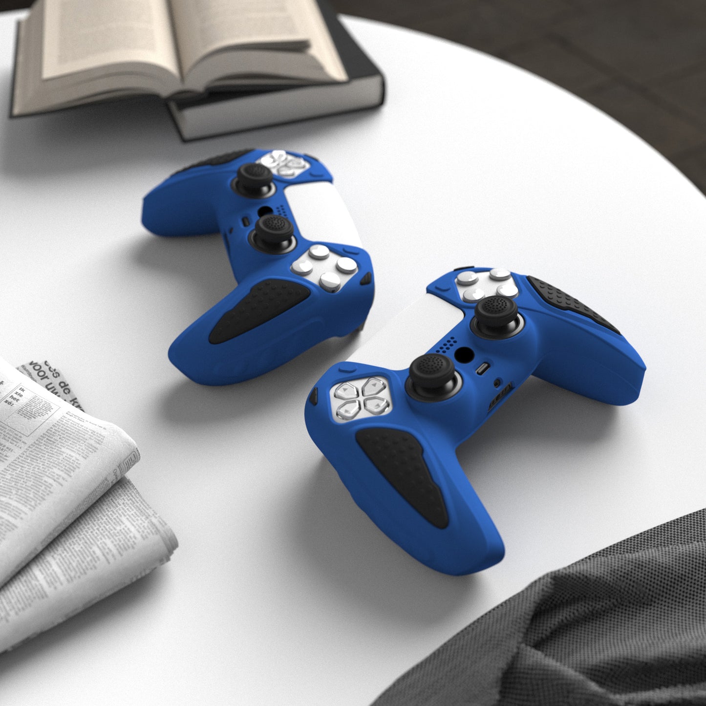 PlayVital Knight Edition Anti-Slip Silicone Cover Skin with Thumb Grip Caps for PS5 Wireless Controller - Passion Blue & Black - QSPF007 PlayVital