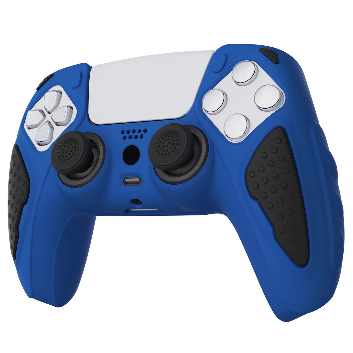 PlayVital Knight Edition Anti-Slip Silicone Cover Skin with Thumb Grip Caps for PS5 Wireless Controller - Passion Blue & Black - QSPF007 PlayVital