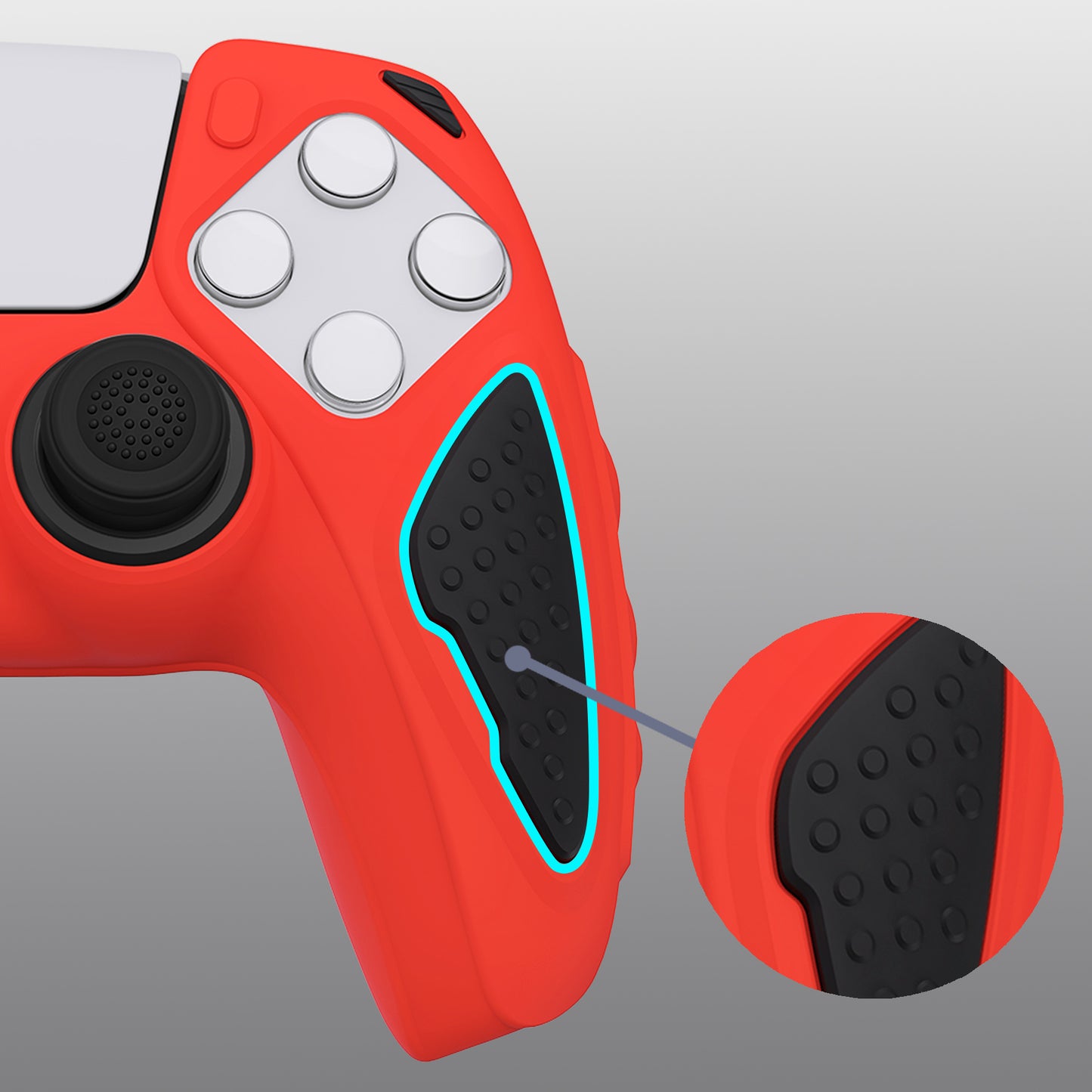 PlayVital Knight Edition Anti-Slip Silicone Cover Skin with Thumb Grip Caps for PS5 Wireless Controller - Passion Red & Black - QSPF005 PlayVital