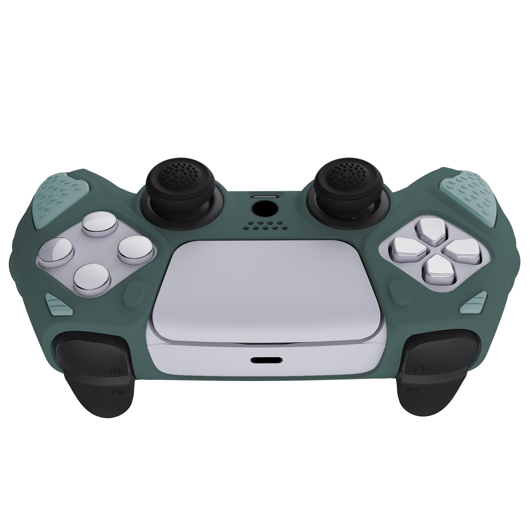 PlayVital Knight Edition Anti-Slip Silicone Cover Skin with Thumb Grip Caps for PS5 Wireless Controller - Templeton Gray & Jade Grey - QSPF012 PlayVital