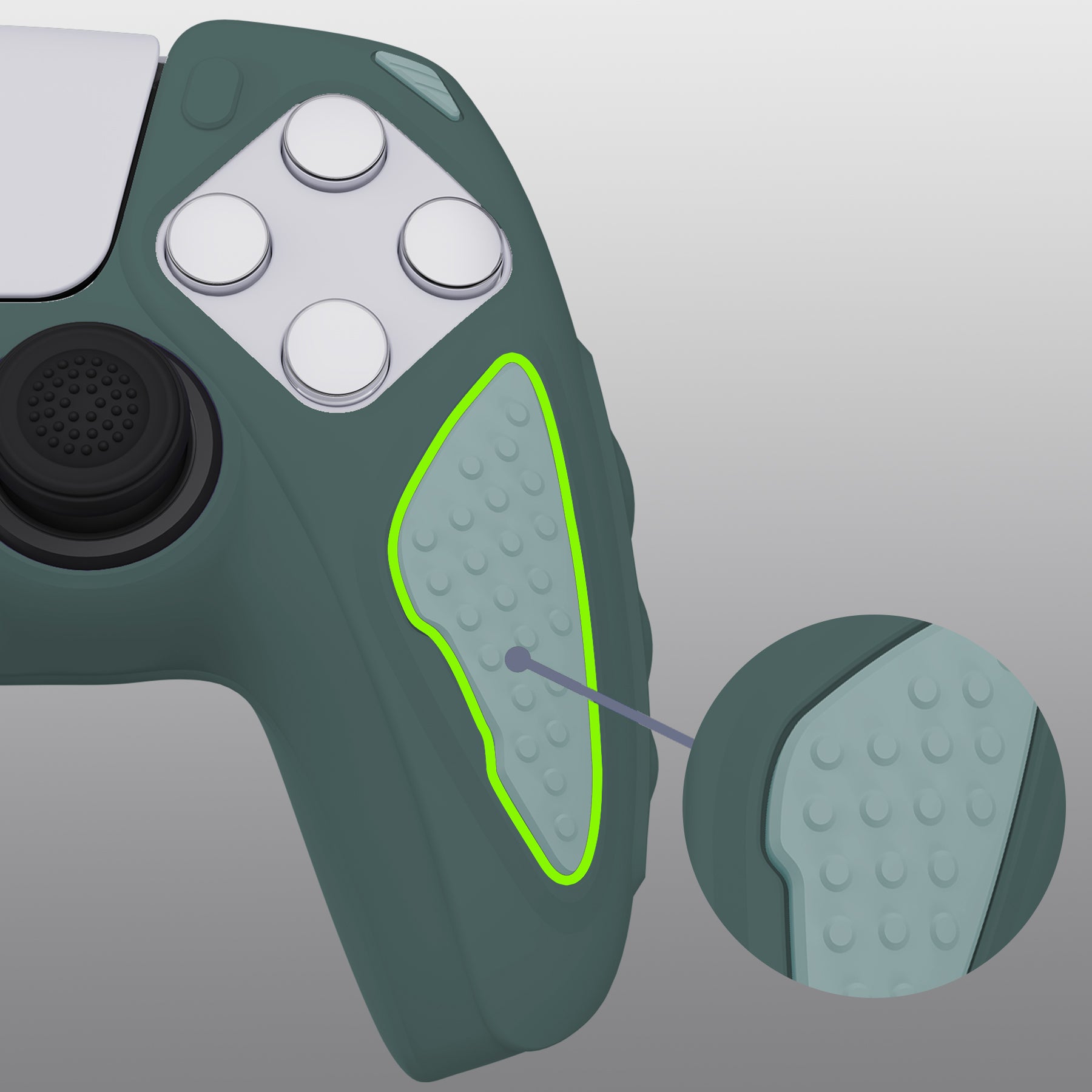 PlayVital Knight Edition Anti-Slip Silicone Cover Skin with Thumb Grip Caps for PS5 Wireless Controller - Templeton Gray & Jade Grey - QSPF012 PlayVital