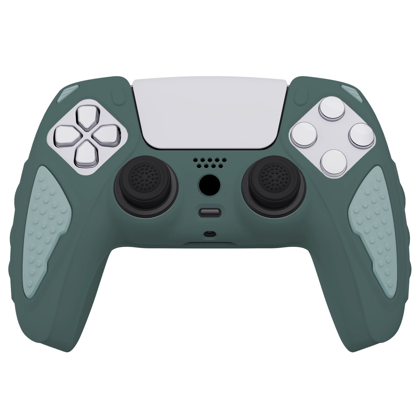 PlayVital Knight Edition Anti-Slip Silicone Cover Skin with Thumb Grip Caps for PS5 Wireless Controller - Templeton Gray & Jade Grey - QSPF012 PlayVital