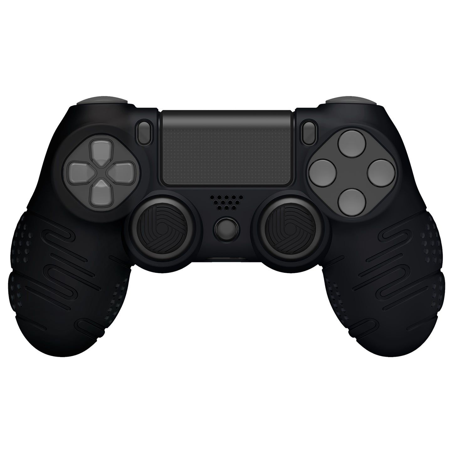 PlayVital Line & Dot Silicone Cover Skin with Thumb Grip Caps for PS4 Slim Pro Controller - Black