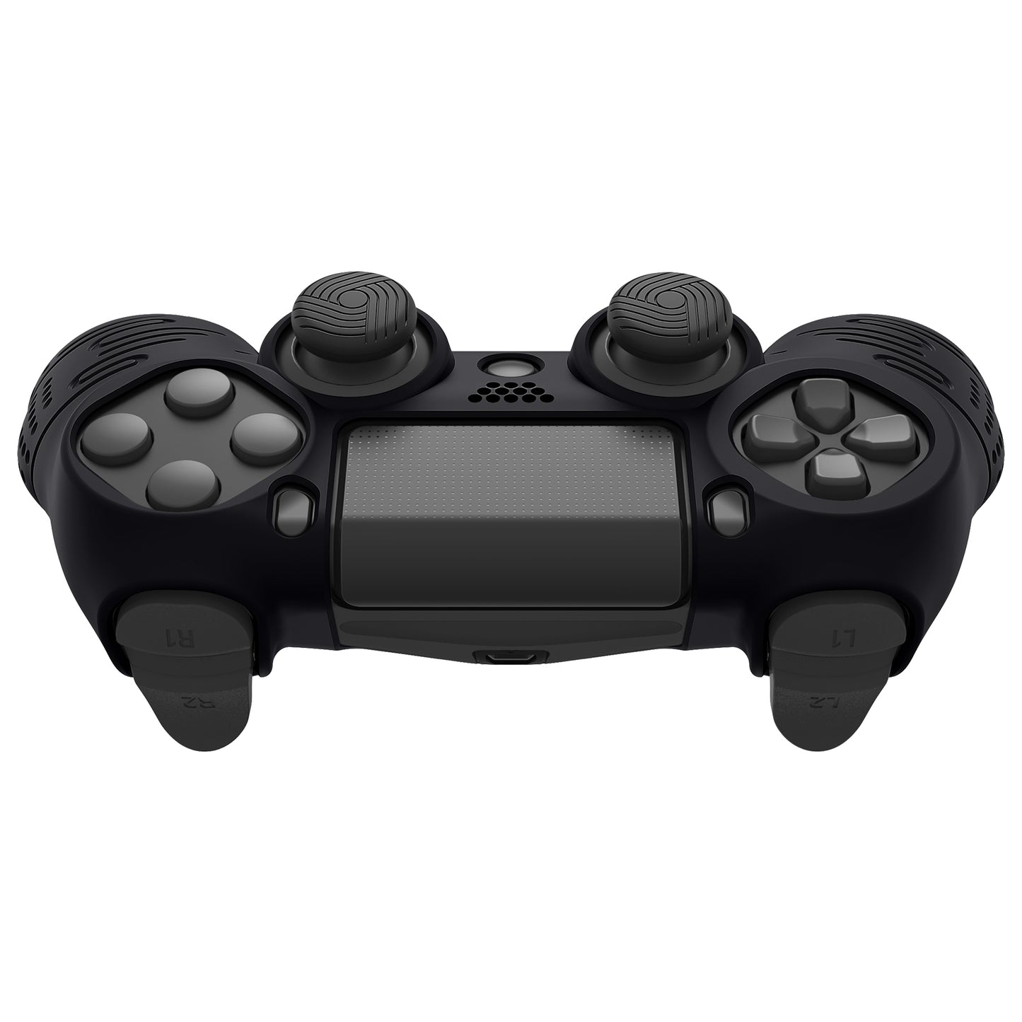 PlayVital Line & Dot Silicone Cover Skin with Thumb Grip Caps for PS4 Slim Pro Controller - Black - CLRP4P001