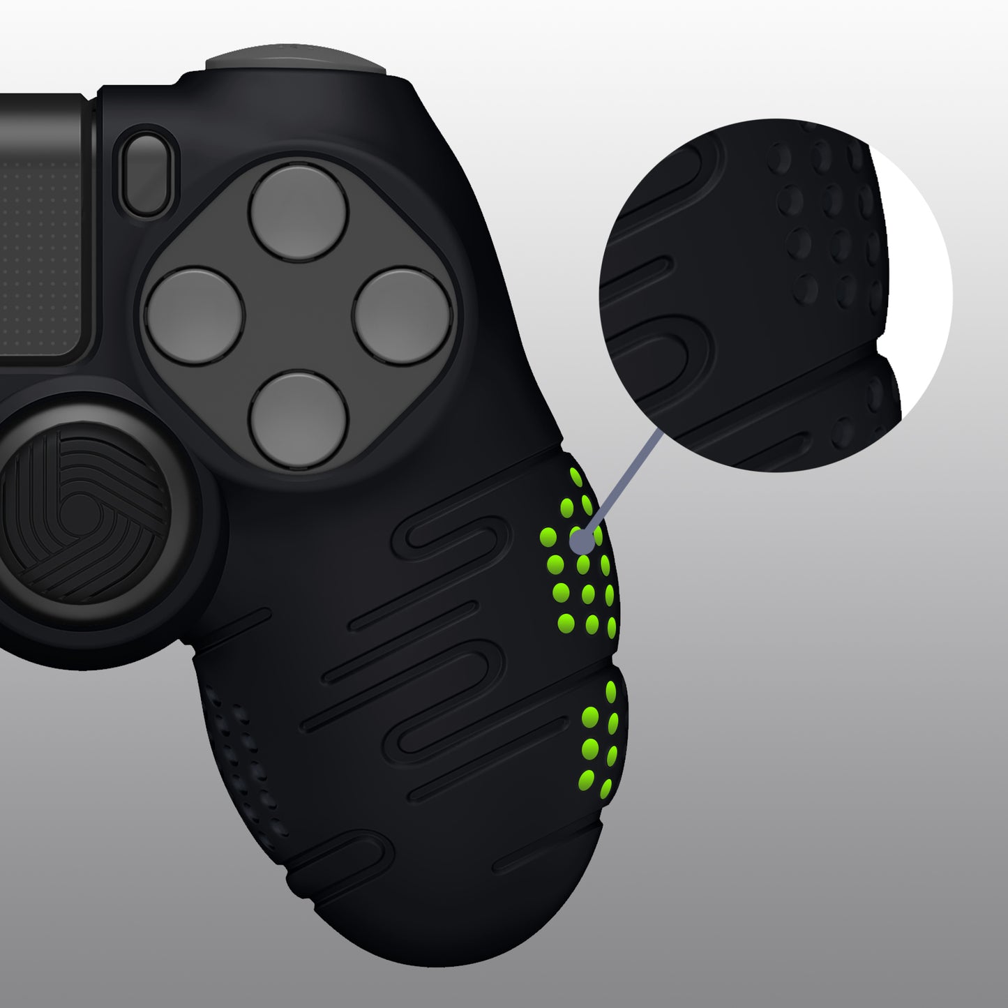 PlayVital Line & Dot Silicone Cover Skin with Thumb Grip Caps for PS4 Slim Pro Controller - Black - CLRP4P001