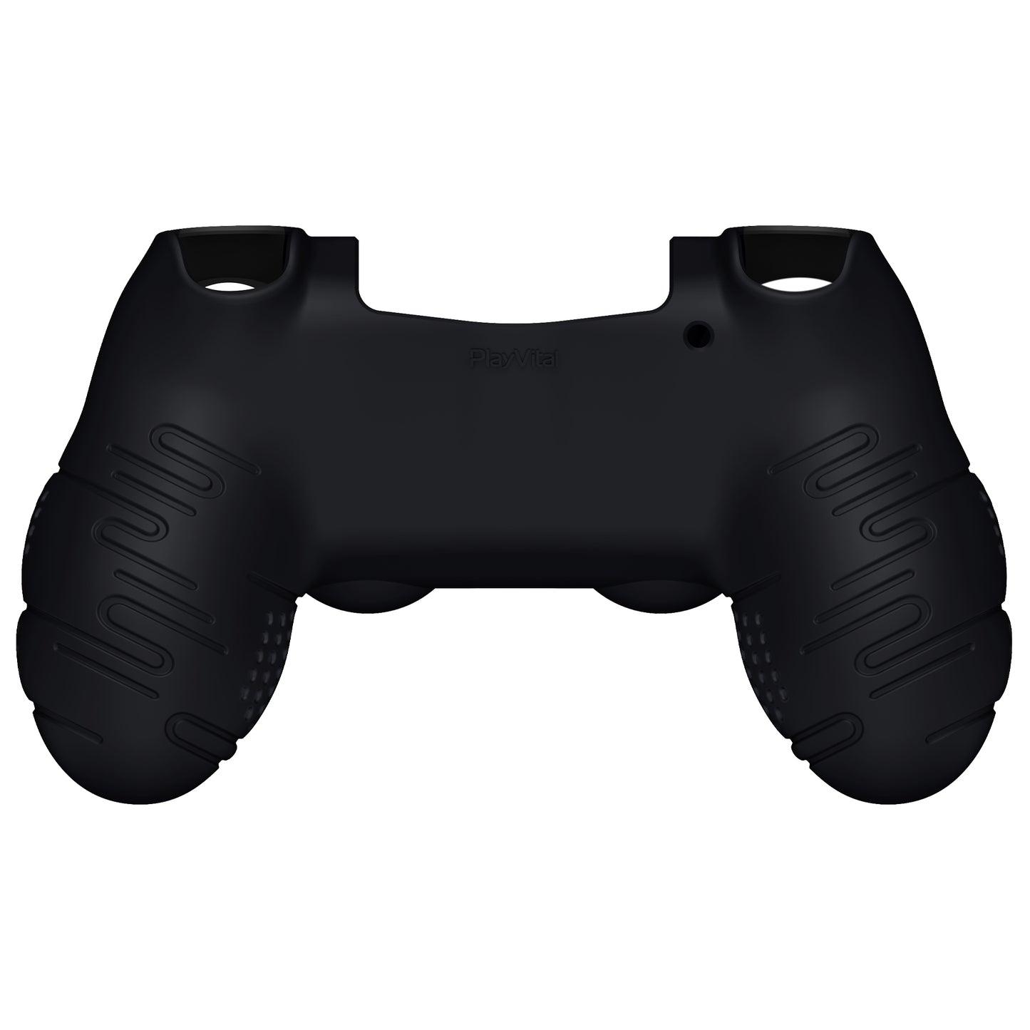 PlayVital Line & Dot Silicone Cover Skin with Thumb Grip Caps for PS4 Slim Pro Controller - Black - CLRP4P001