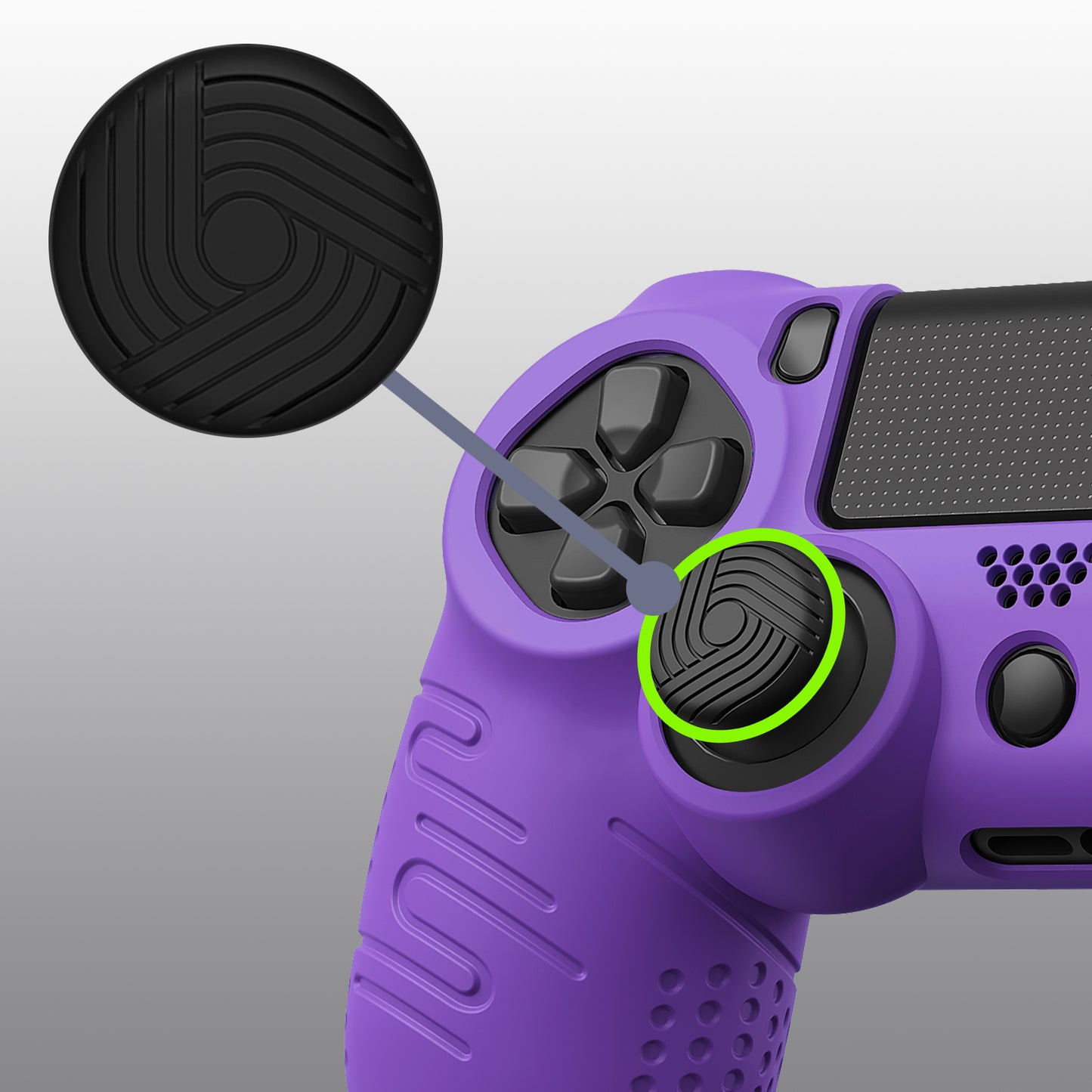 PlayVital Line & Dot Silicone Cover Skin with Thumb Grip Caps for PS4 Slim Pro Controller - Purple - CLRP4P004