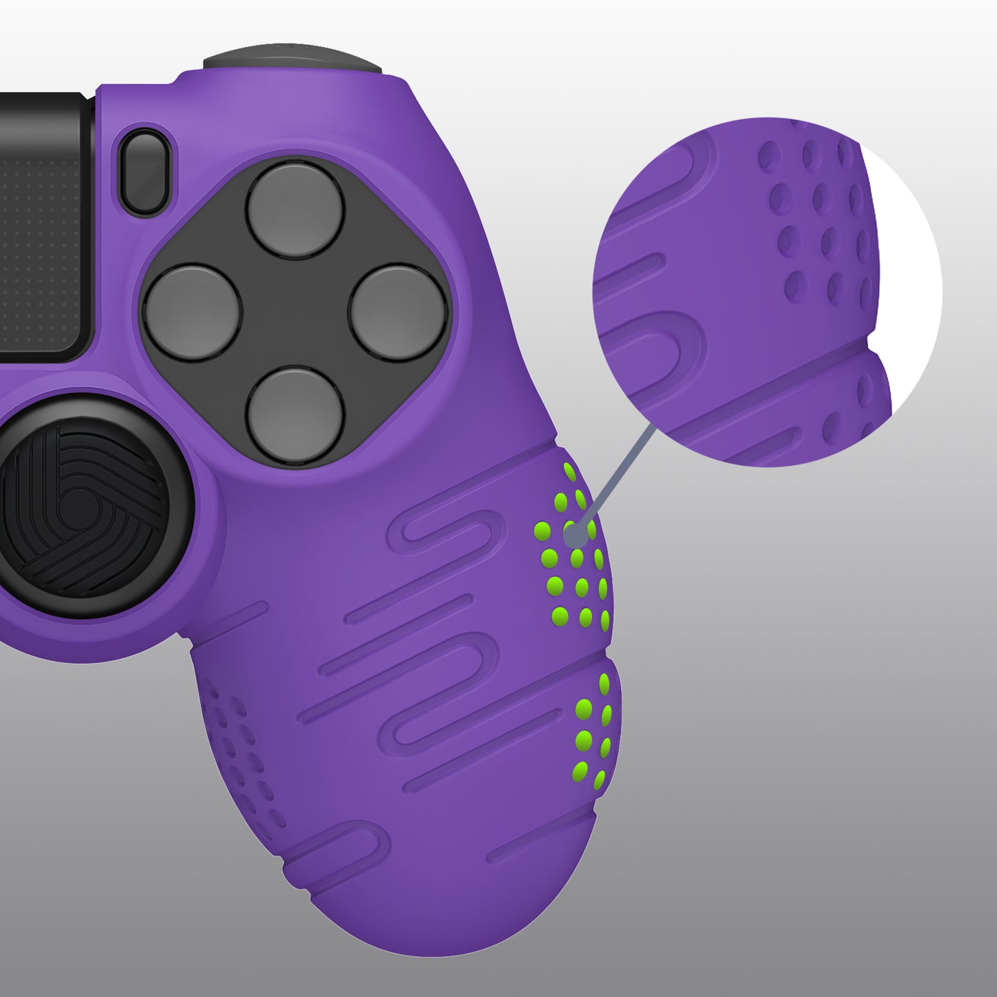 PlayVital Line & Dot Silicone Cover Skin with Thumb Grip Caps for PS4 Slim Pro Controller - Purple