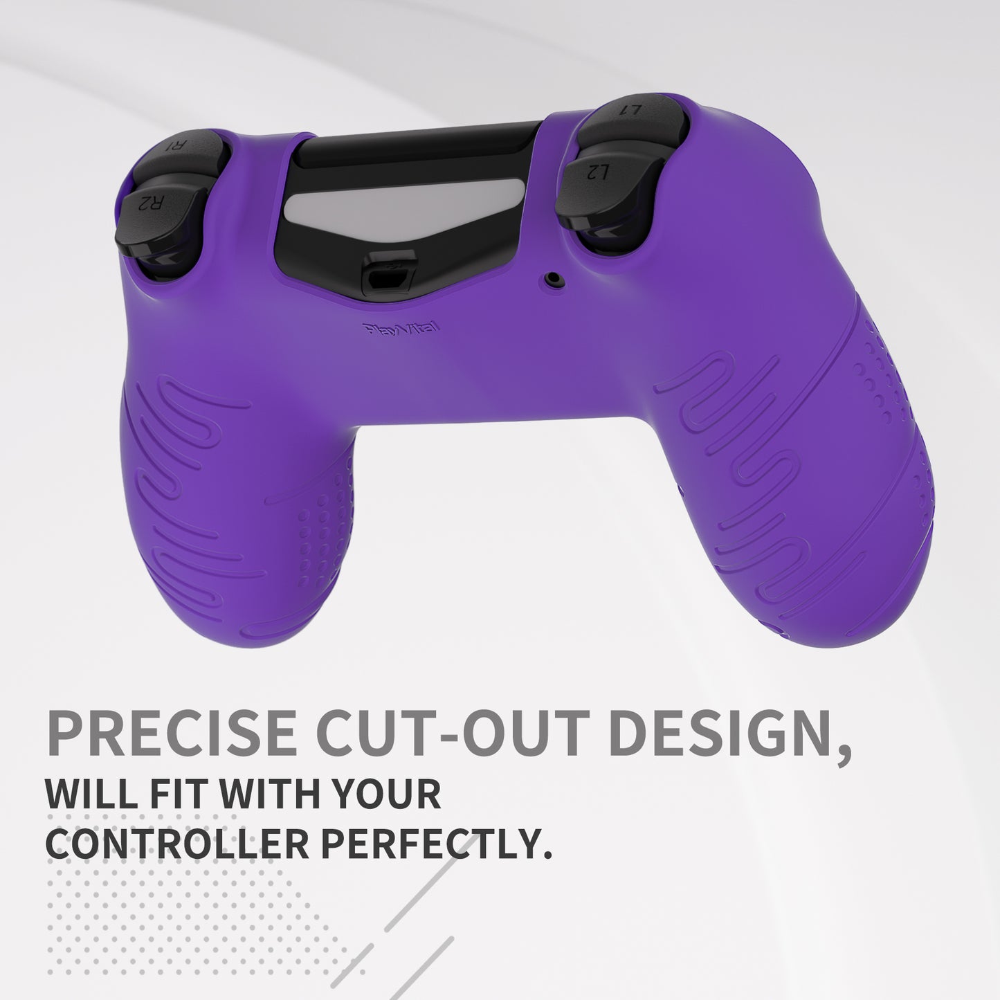 PlayVital Line & Dot Silicone Cover Skin with Thumb Grip Caps for PS4 Slim Pro Controller - Purple - CLRP4P004