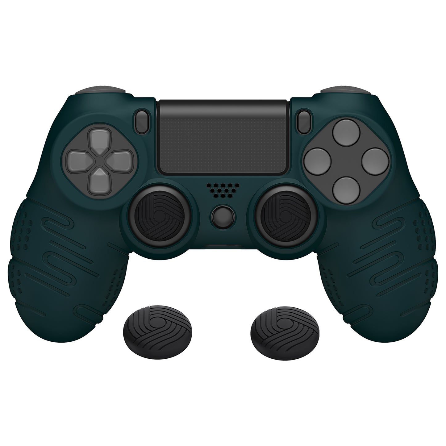 PlayVital Line & Dot Silicone Cover Skin with Thumb Grip Caps for PS4 Slim Pro Controller - Racing Green - CLRP4P003