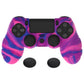 PlayVital Line & Dot Silicone Cover Skin with Thumb Grip Caps for PS4 Slim Pro Controller - Pink & Purple & Blue playvital