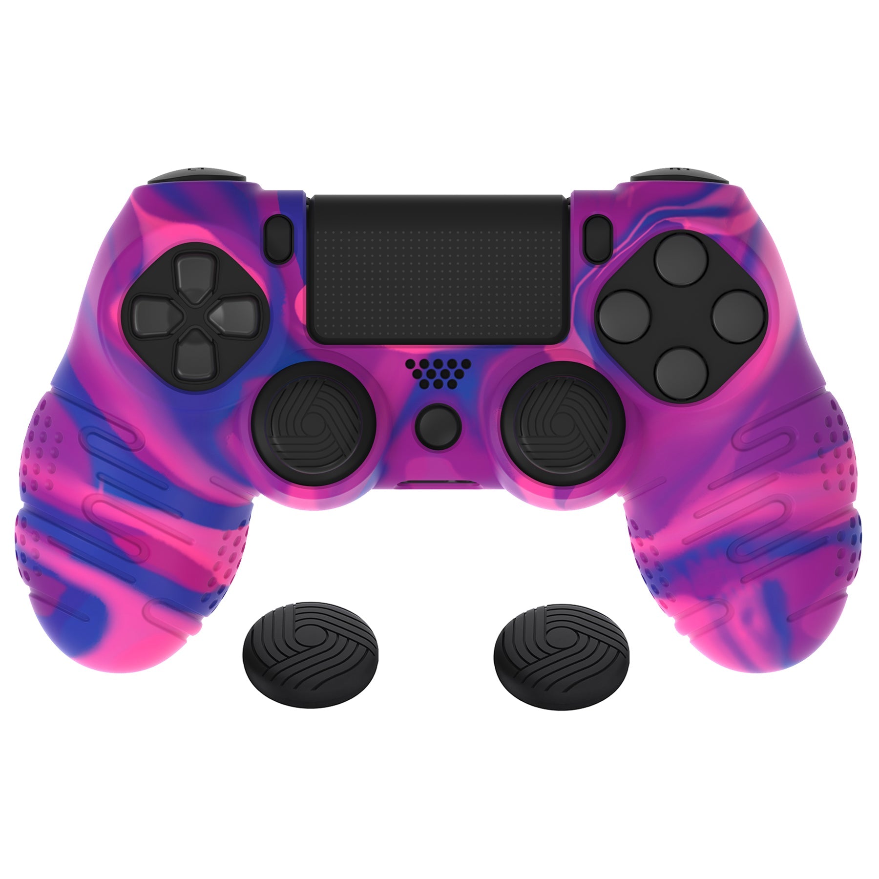 PlayVital Line & Dot Silicone Cover Skin with Thumb Grip Caps for PS4 Slim Pro Controller - Pink & Purple & Blue playvital