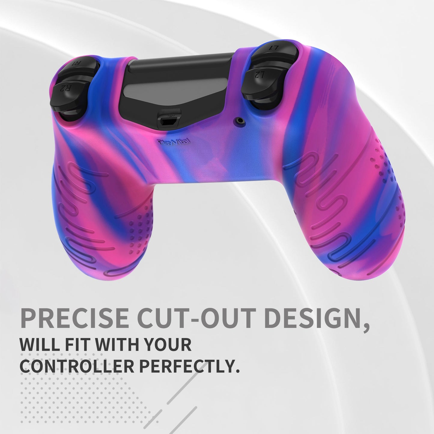 PlayVital Line & Dot Silicone Cover Skin with Thumb Grip Caps for PS4 Slim Pro Controller - Pink & Purple & Blue playvital