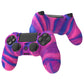 PlayVital Line & Dot Silicone Cover Skin with Thumb Grip Caps for PS4 Slim Pro Controller - Pink & Purple & Blue playvital