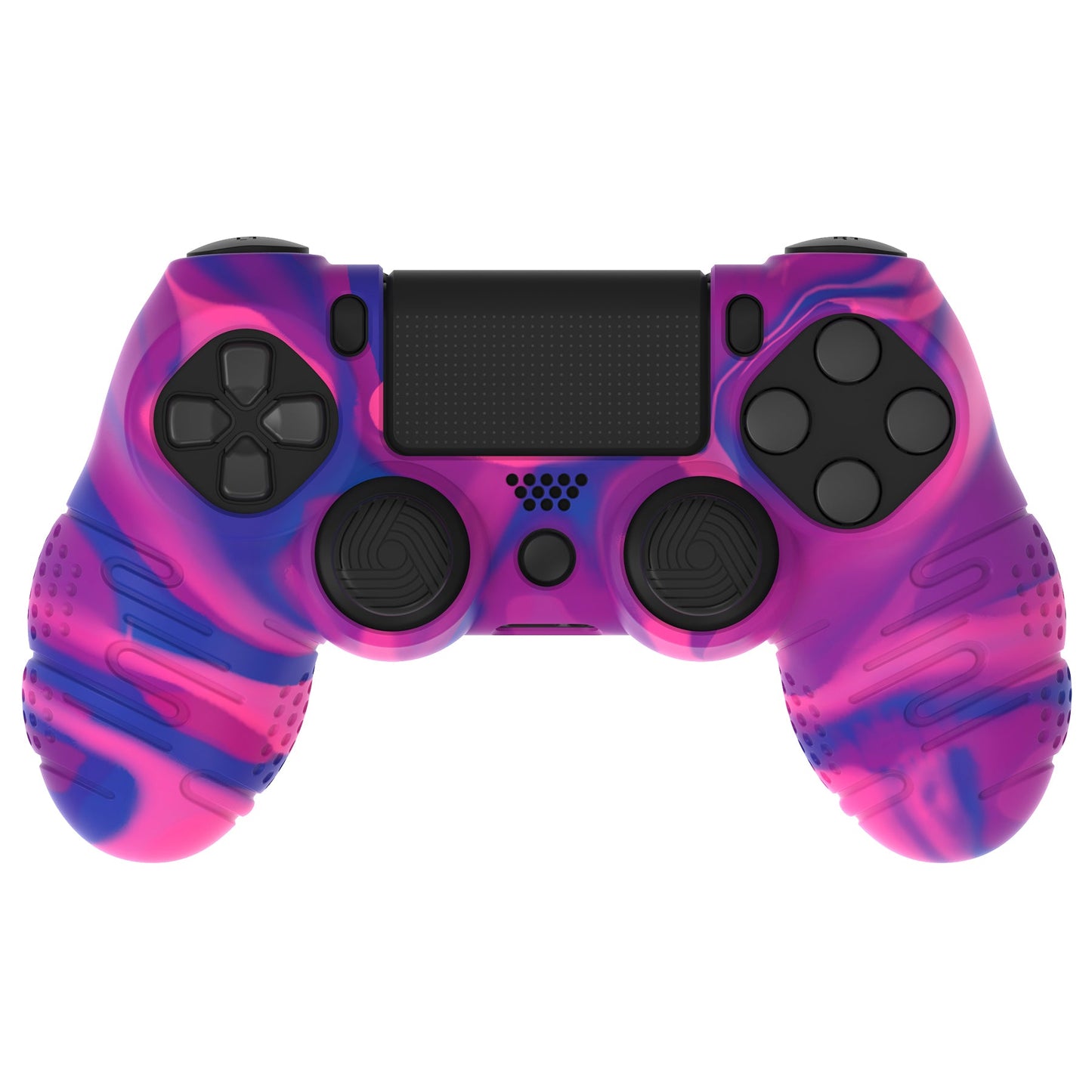 PlayVital Line & Dot Silicone Cover Skin with Thumb Grip Caps for PS4 Slim Pro Controller - Pink & Purple & Blue playvital