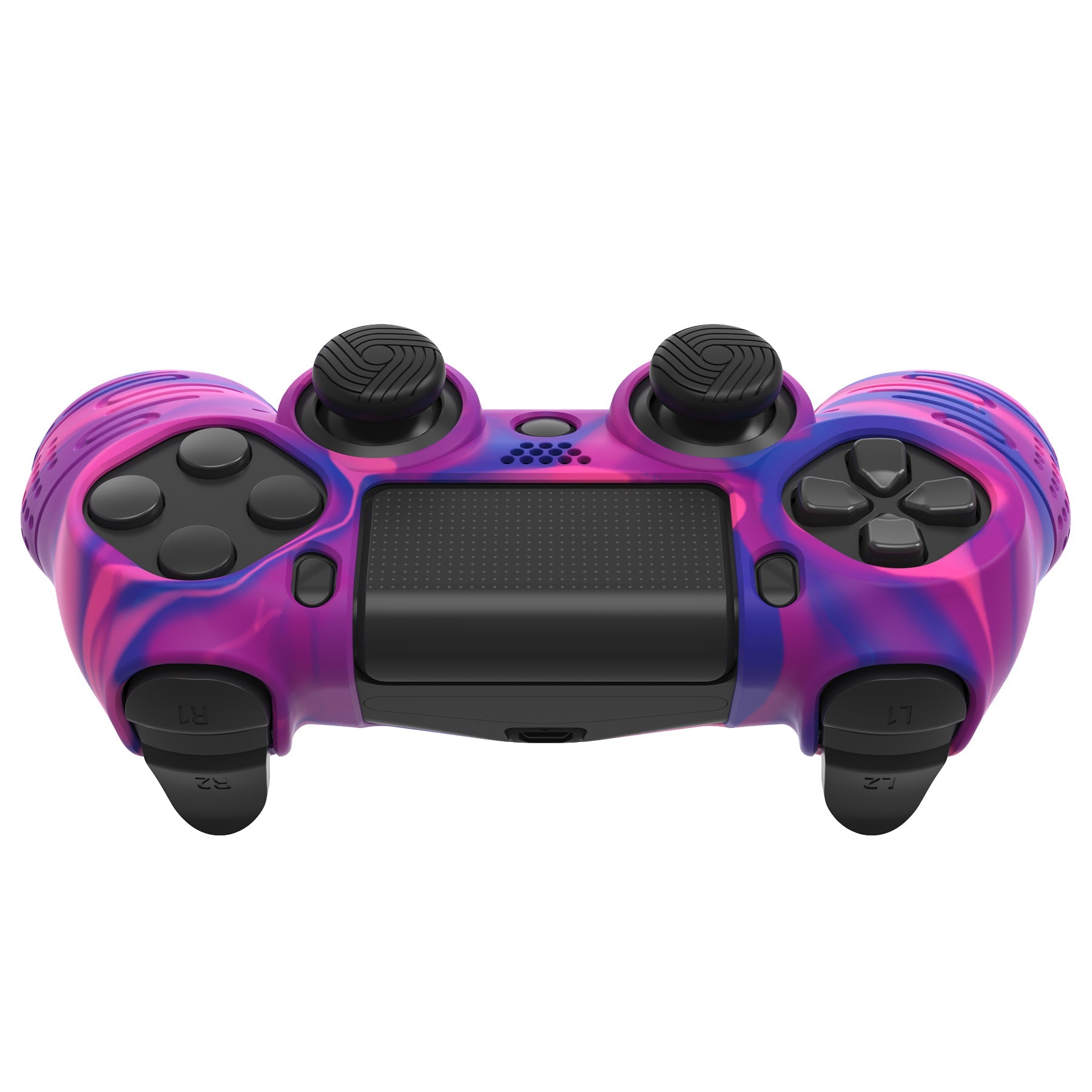 PlayVital Line & Dot Silicone Cover Skin with Thumb Grip Caps for PS4 Slim Pro Controller - Pink & Purple & Blue playvital