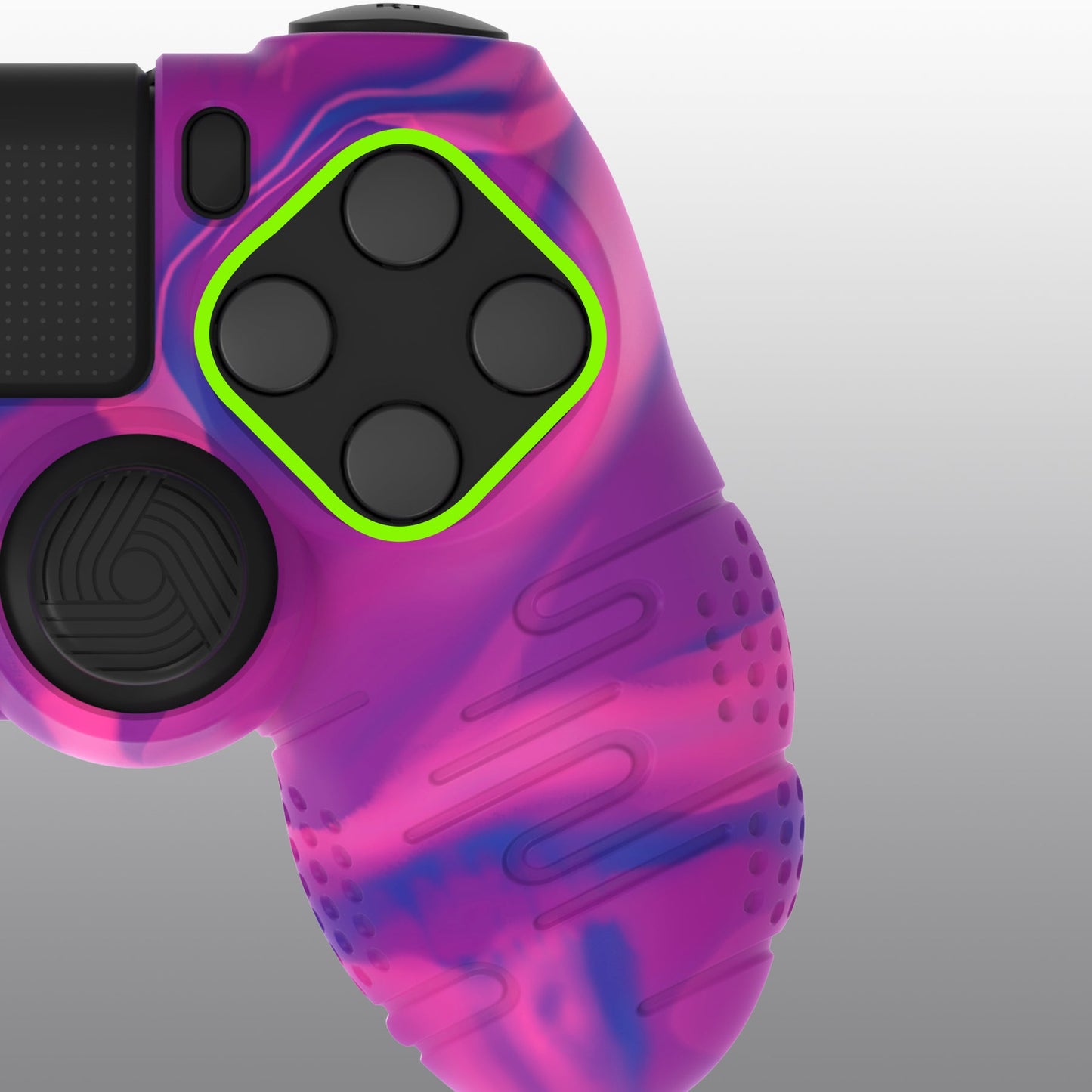 PlayVital Line & Dot Silicone Cover Skin with Thumb Grip Caps for PS4 Slim Pro Controller - Pink & Purple & Blue playvital