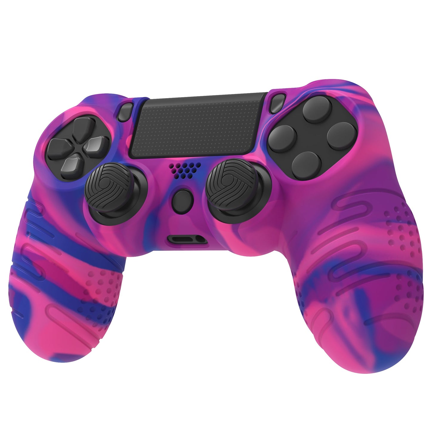 PlayVital Line & Dot Silicone Cover Skin with Thumb Grip Caps for PS4 Slim Pro Controller - Pink & Purple & Blue playvital