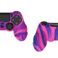 PlayVital Line & Dot Silicone Cover Skin with Thumb Grip Caps for PS4 Slim Pro Controller - Pink & Purple & Blue playvital