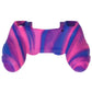 PlayVital Line & Dot Silicone Cover Skin with Thumb Grip Caps for PS4 Slim Pro Controller - Pink & Purple & Blue playvital