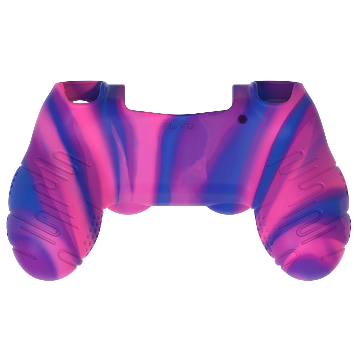 PlayVital Line & Dot Silicone Cover Skin with Thumb Grip Caps for PS4 Slim Pro Controller - Pink & Purple & Blue playvital