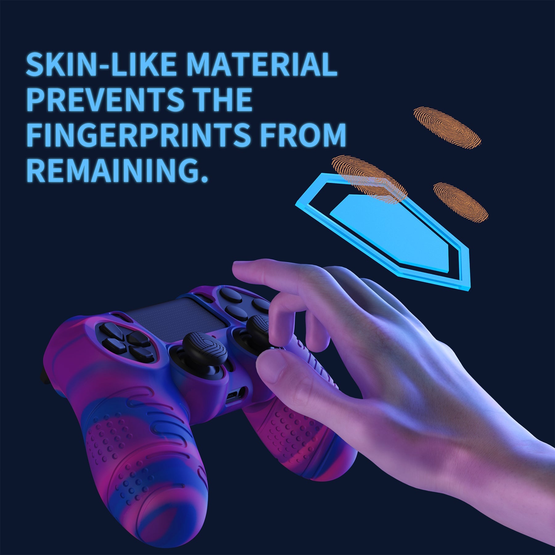 PlayVital Line & Dot Silicone Cover Skin with Thumb Grip Caps for PS4 Slim Pro Controller - Pink & Purple & Blue playvital