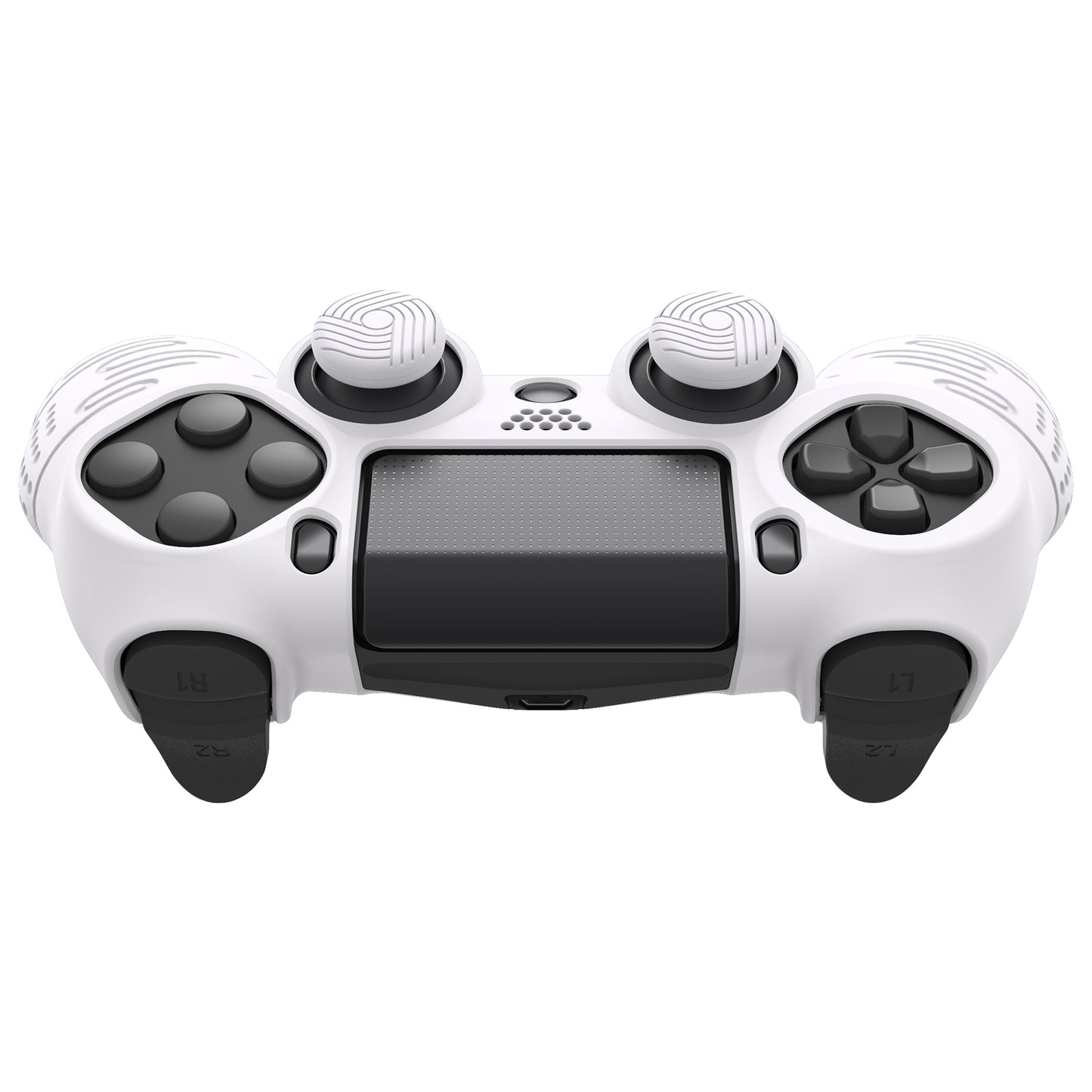 PlayVital Line & Dot Silicone Cover Skin with Thumb Grip Caps for PS4 Slim Pro Controller - White - CLRP4P002