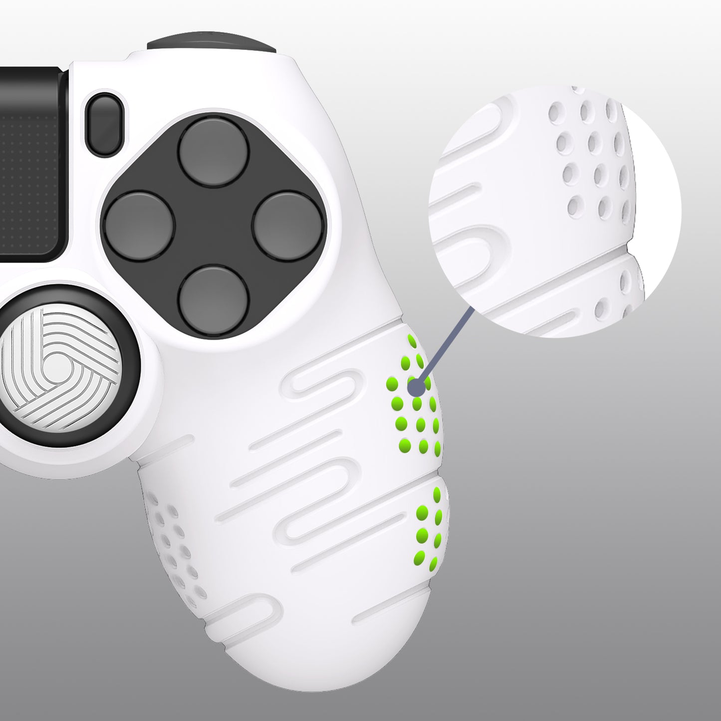 PlayVital Line & Dot Silicone Cover Skin with Thumb Grip Caps for PS4 Slim Pro Controller - White