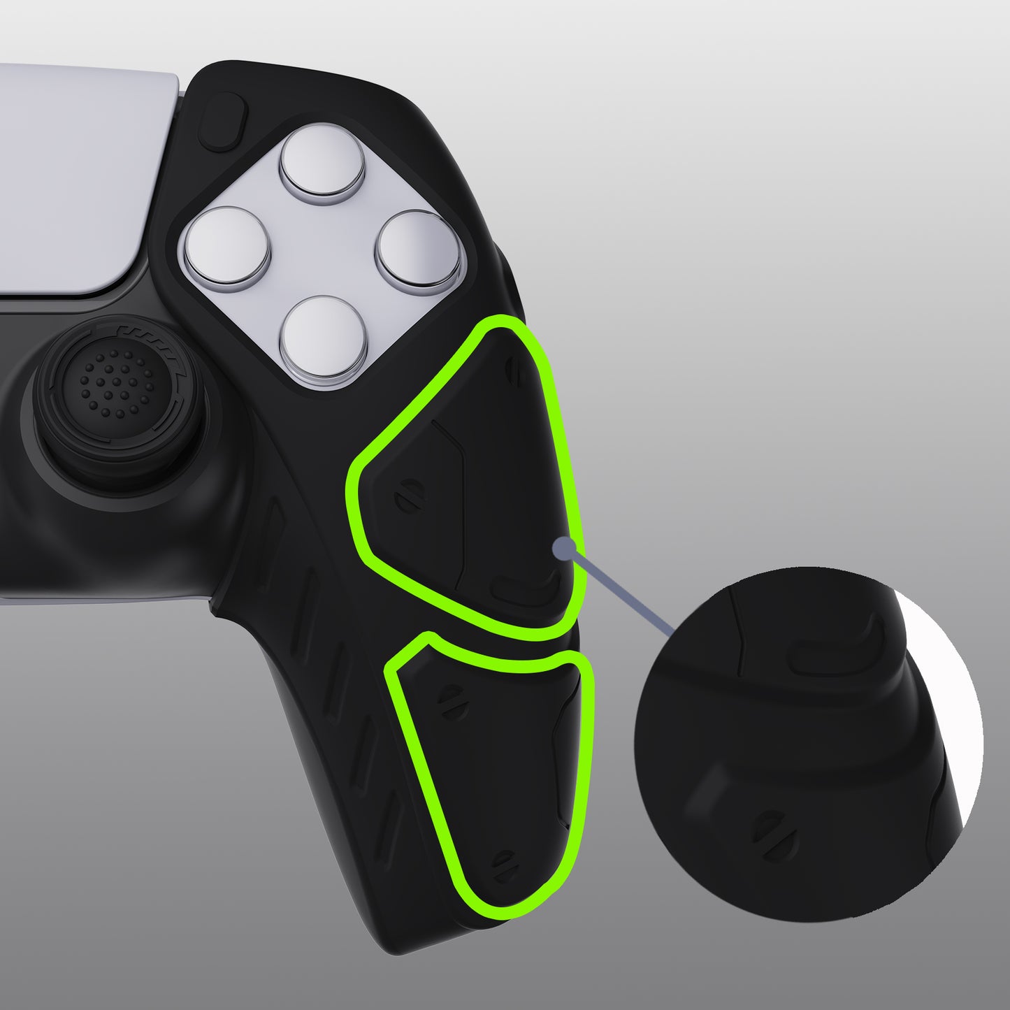 PlayVital Mecha Edition Anti-Slip Silicone Cover Skin with Thumb Grip Caps for PS5 Wireless Controller - Compatible with Charging Station - Black - JGPF001 PlayVital