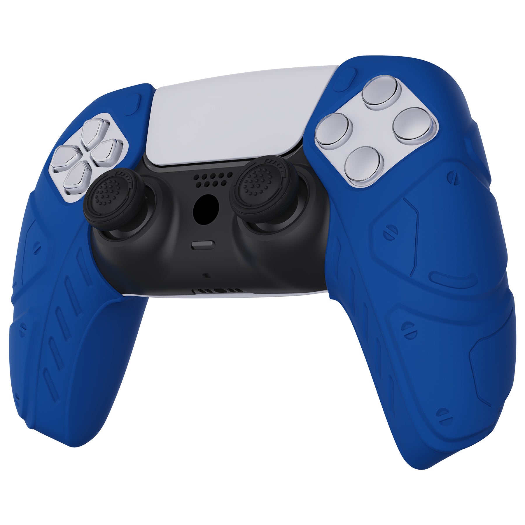 PlayVital Mecha Edition Anti-Slip Silicone Cover Skin with Thumb Grip Caps for PS5 Wireless Controller - Compatible with Charging Station - Blue - JGPF005 PlayVital