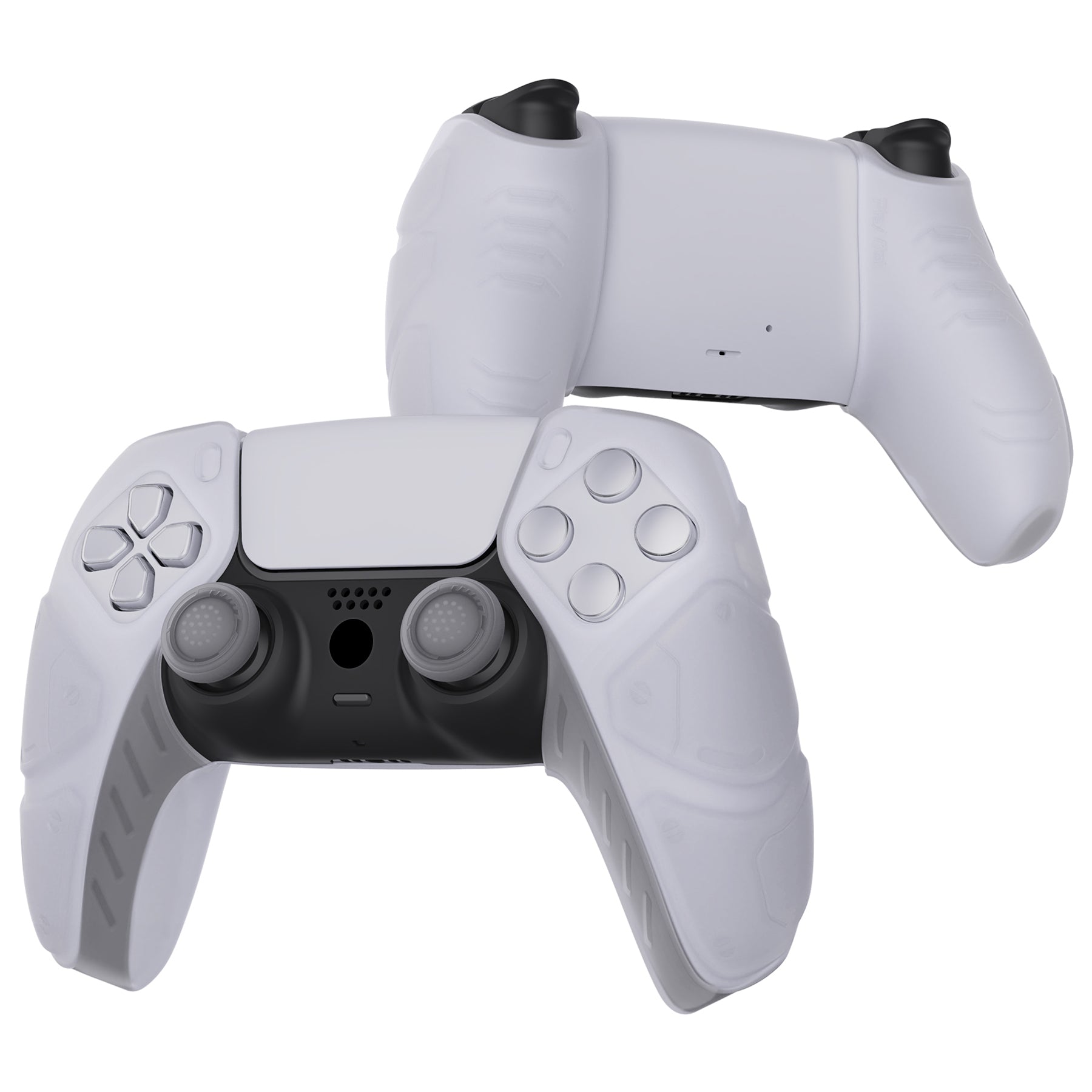 PlayVital Mecha Edition Anti-Slip Silicone Cover Skin with Thumb Grip Caps for PS5 Wireless Controller - Compatible with Charging Station - Clear White - JGPF010 PlayVital