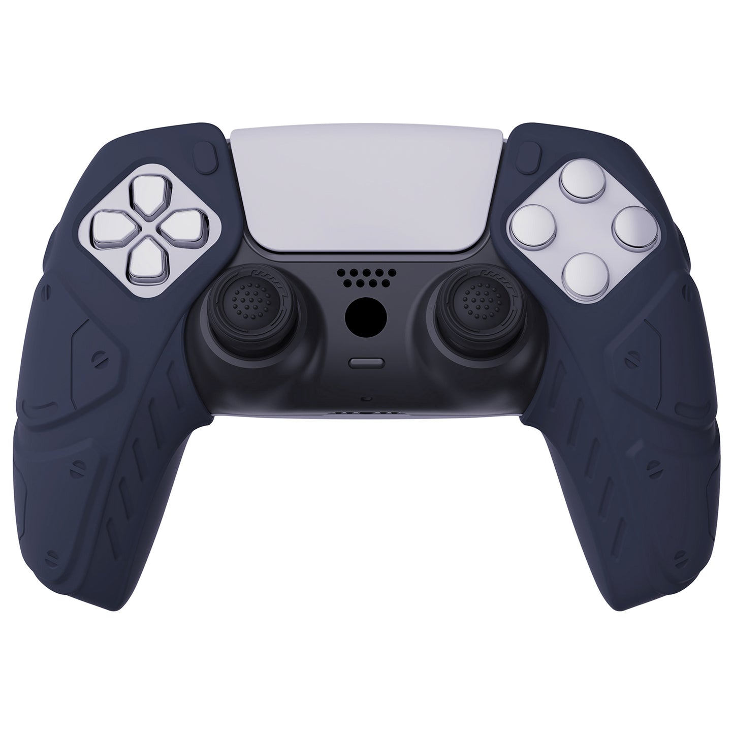 PlayVital Mecha Edition Anti-Slip Silicone Cover Skin with Thumb Grip Caps for PS5 Wireless Controller - Compatible with Charging Station - Midnight Blue - JGPF003 PlayVital